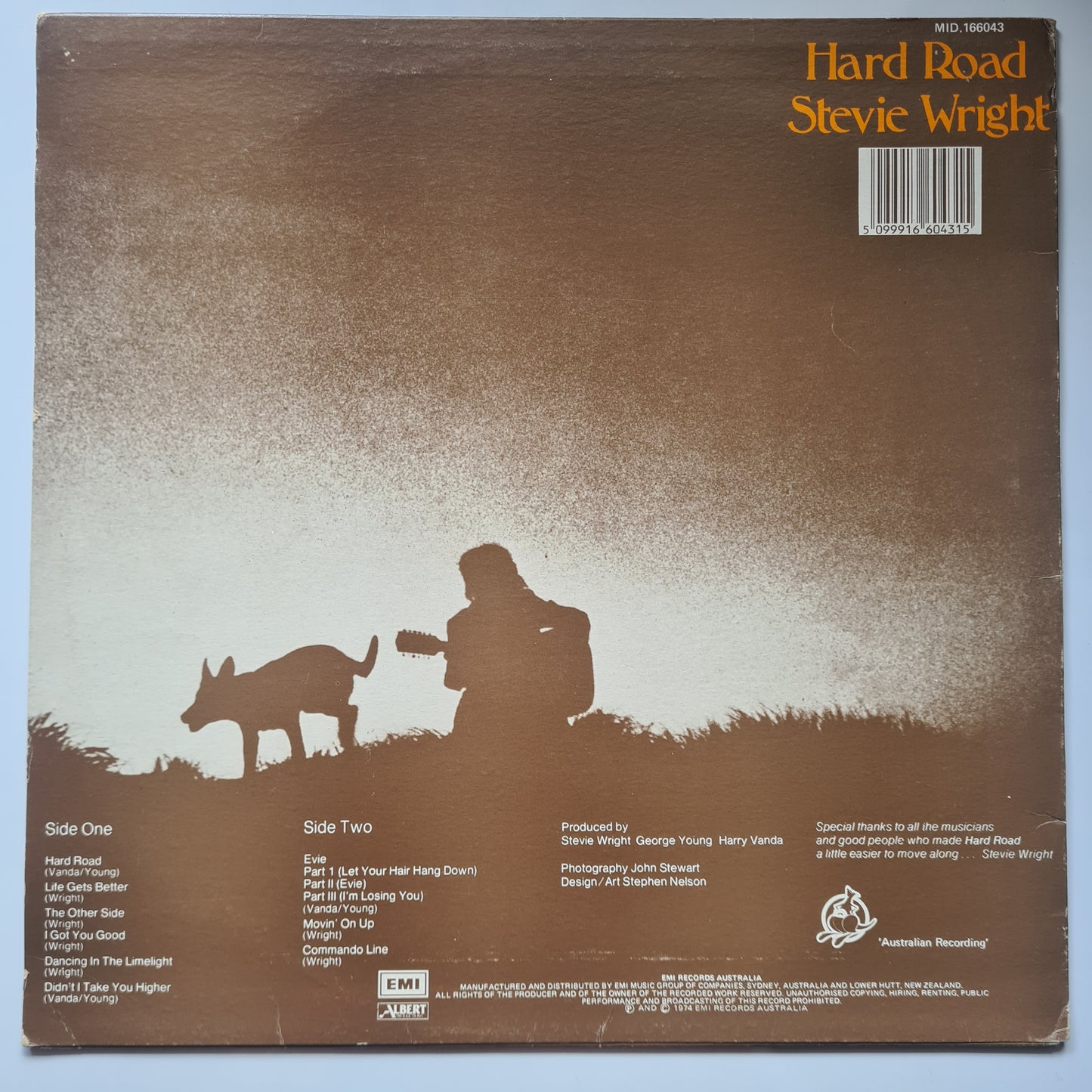 Stevie Wright – Hard Road - 1974 (RARE 1986 Australian Pressing) - Vinyl Record LP - Sound Hound Records