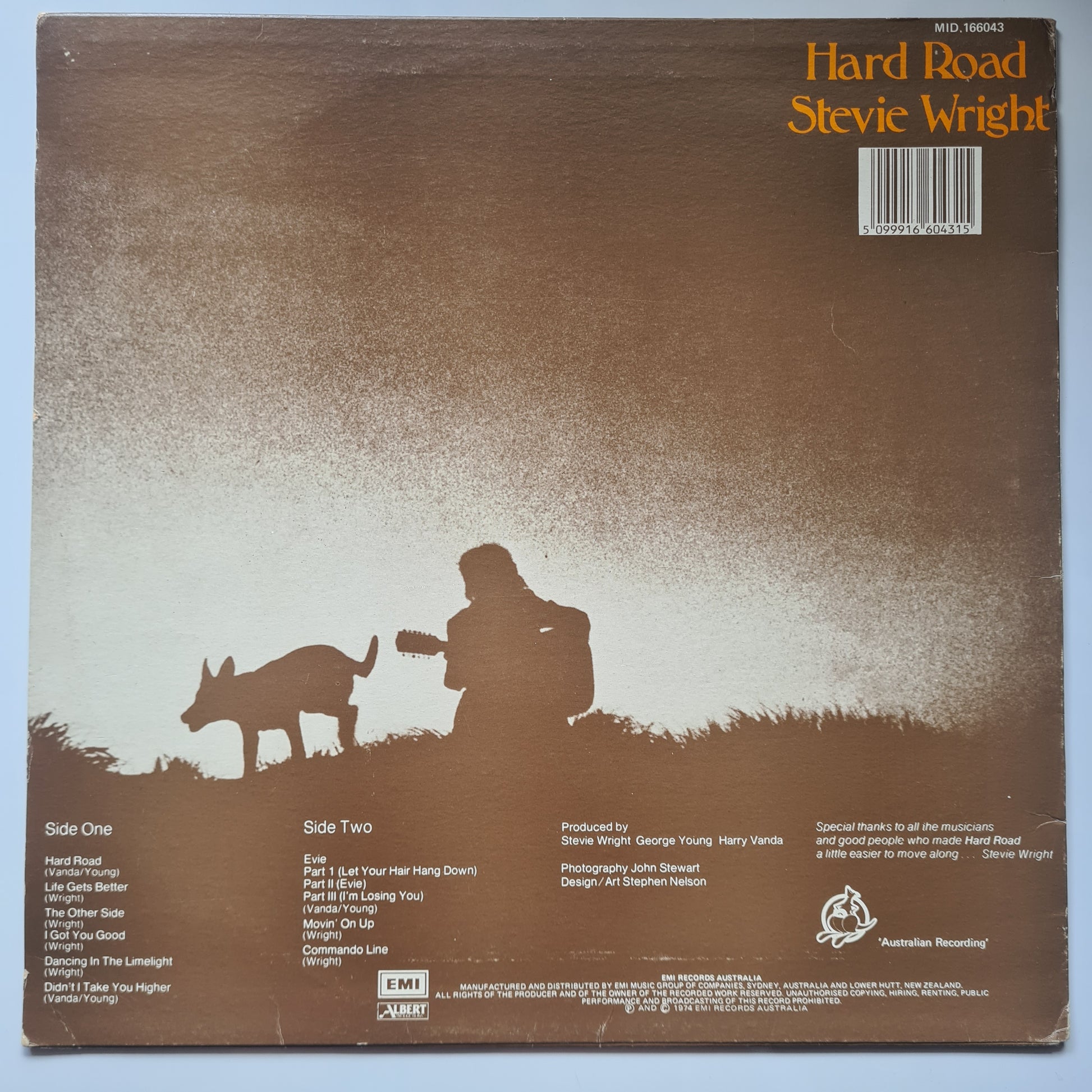 Stevie Wright – Hard Road - 1974 (RARE 1986 Australian Pressing) - Vinyl Record LP - Sound Hound Records
