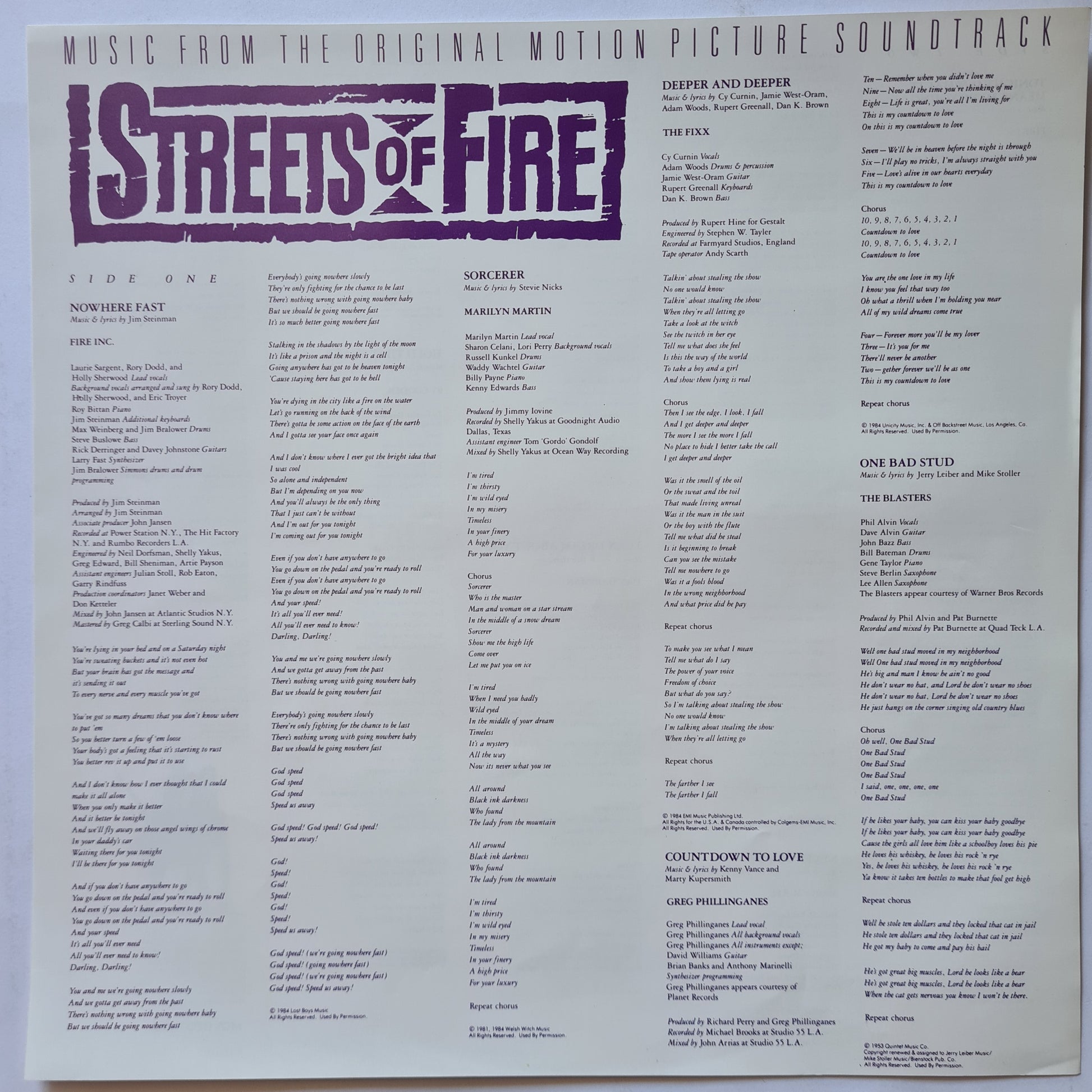Streets Of Fire – The Original Movie Soundtrack - 1984 (Japanese Pressing) - Vinyl Record LP - Sound Hound Records