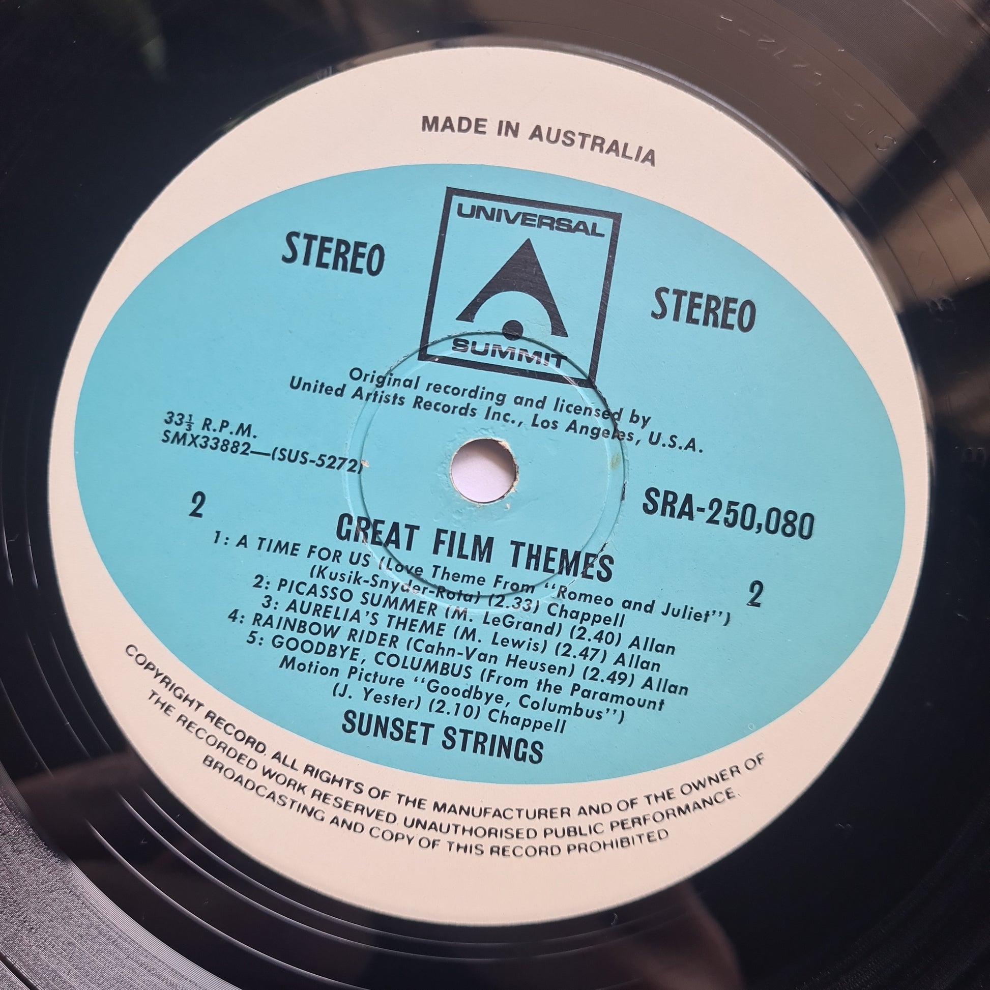 Sunset Strings – Great Film Themes - Australian Pressing - Vinyl Record LP - Sound Hound Records