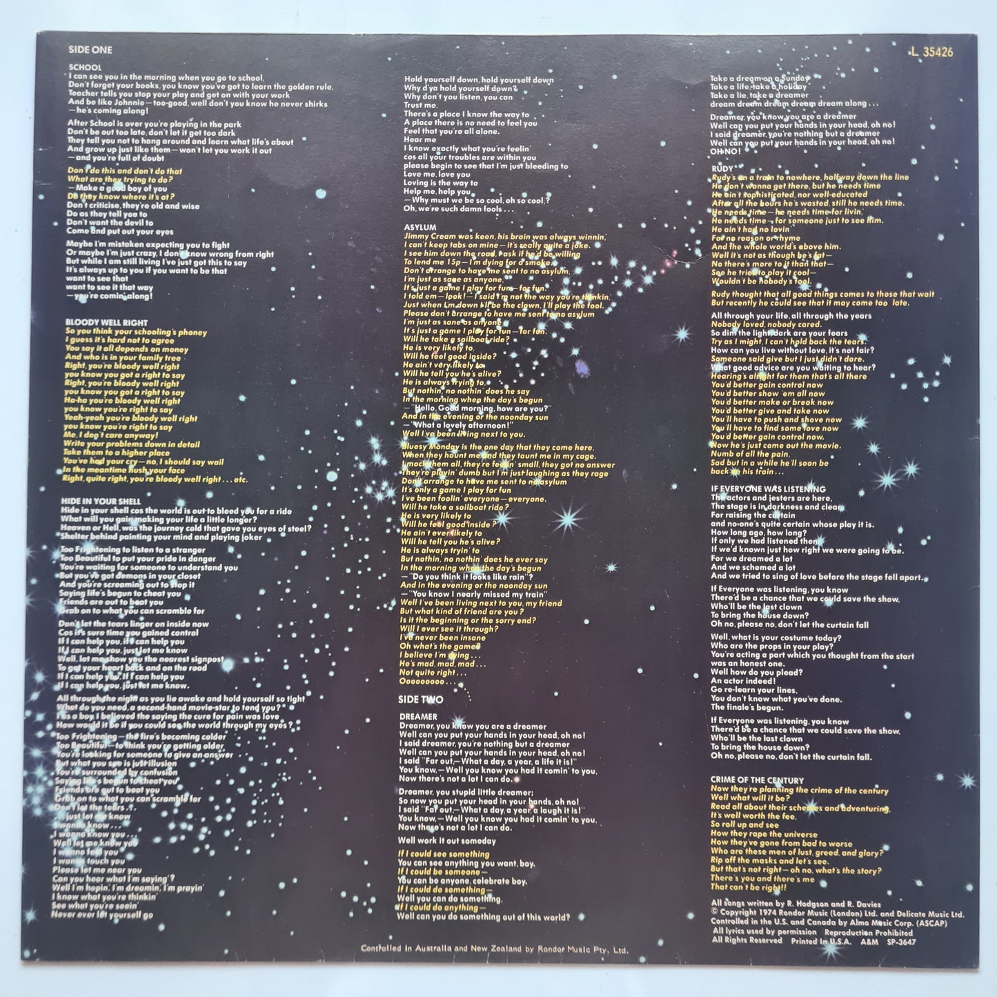 Supertramp – Crime Of The Century - 1975 - Vinyl Record LP - Sound Hound Records