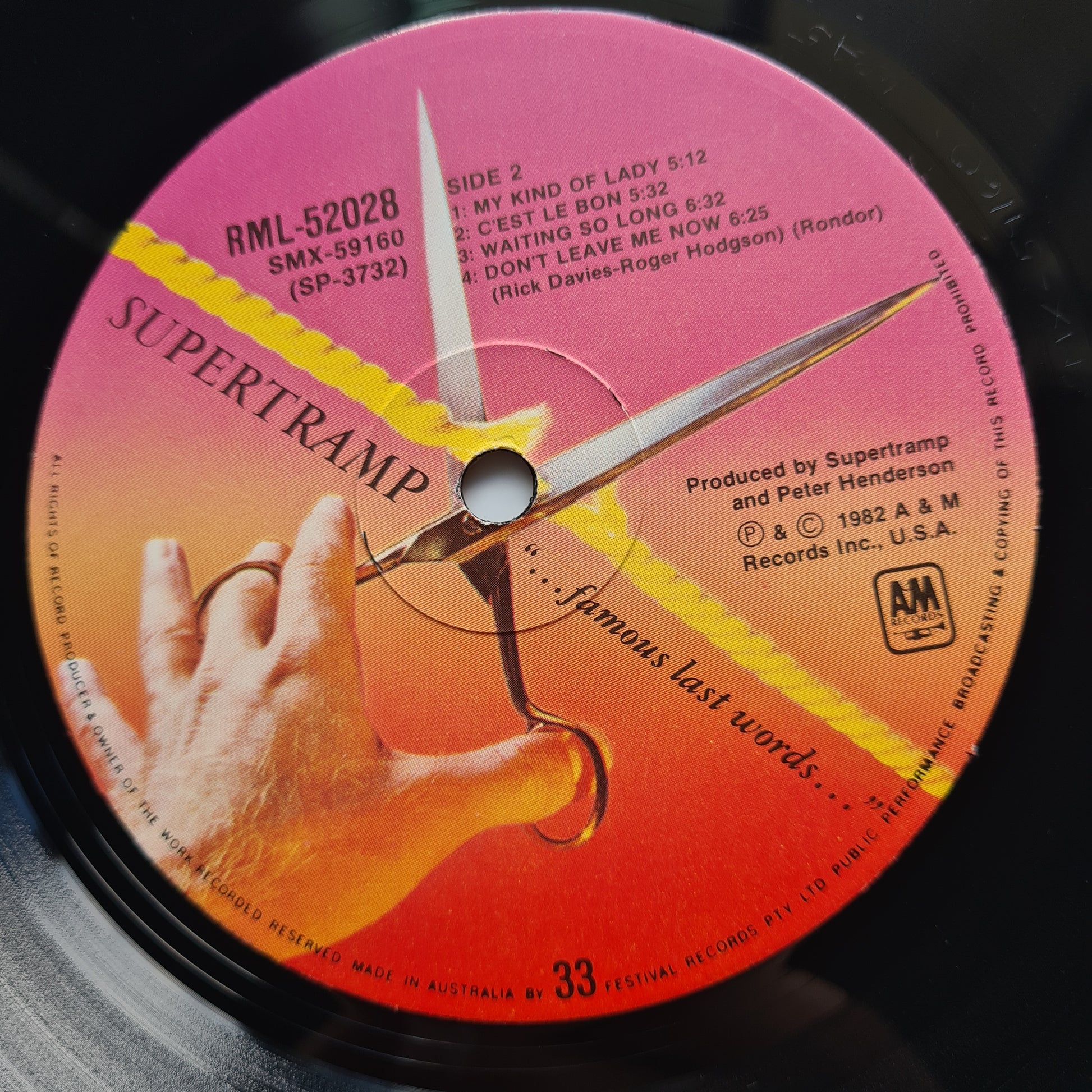 Supertramp – Famous Last Words - 1982 - Vinyl Record LP (near mint) - Sound Hound Records