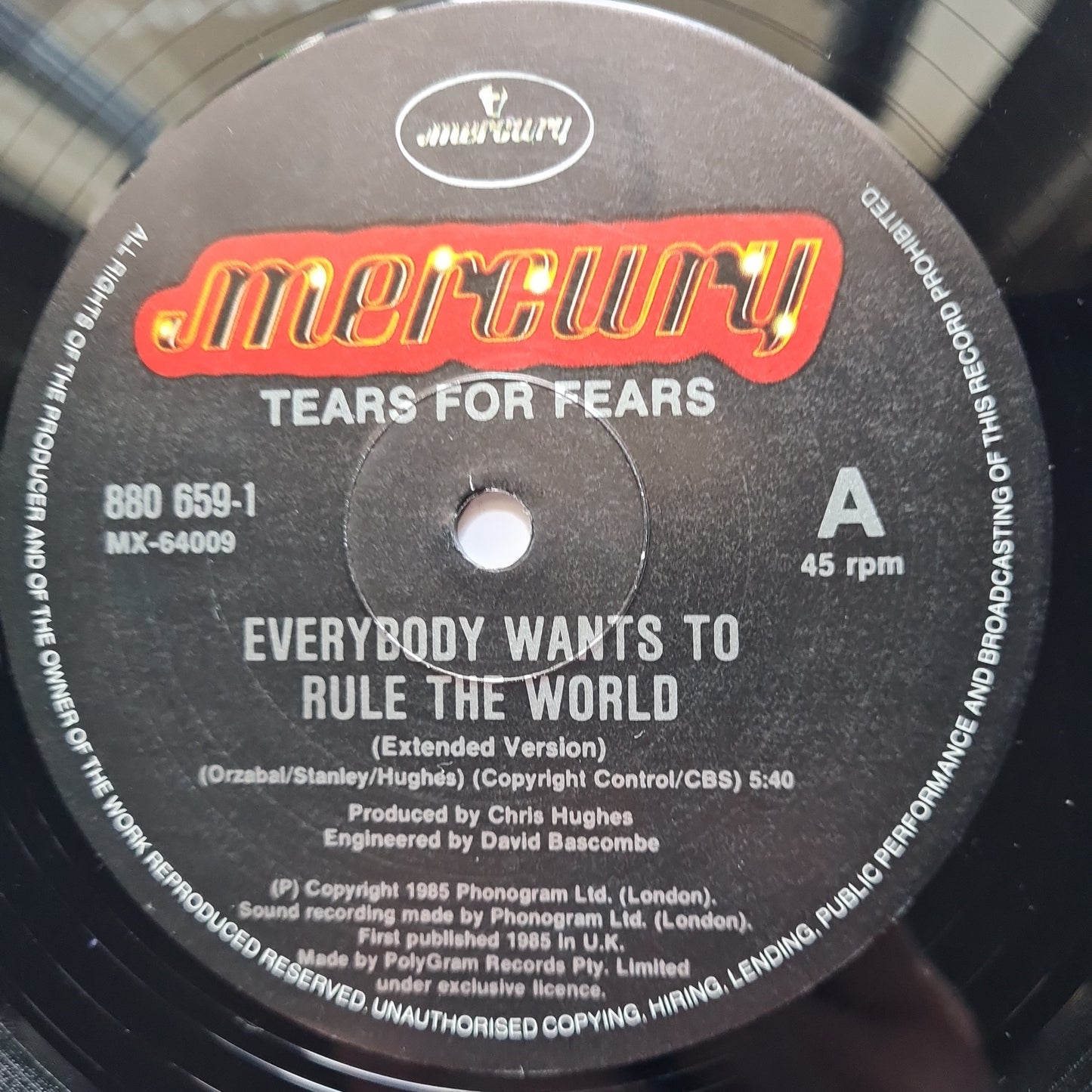 Tears For Fears – Everybody Wants To Rule The World (Extended Version) - 1985 - Vinyl Record 12inch Single - Sound Hound Records