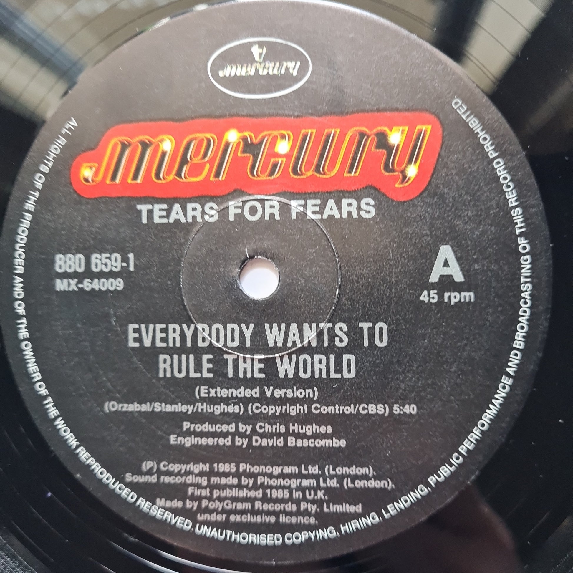 Tears For Fears – Everybody Wants To Rule The World (Extended Version) - 1985 - Vinyl Record 12inch Single - Sound Hound Records