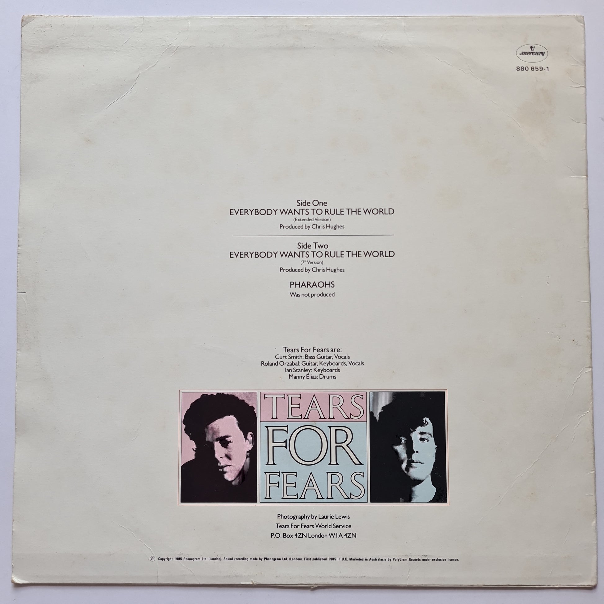 Tears For Fears – Everybody Wants To Rule The World (Extended Version) - 1985 - Vinyl Record 12inch Single - Sound Hound Records