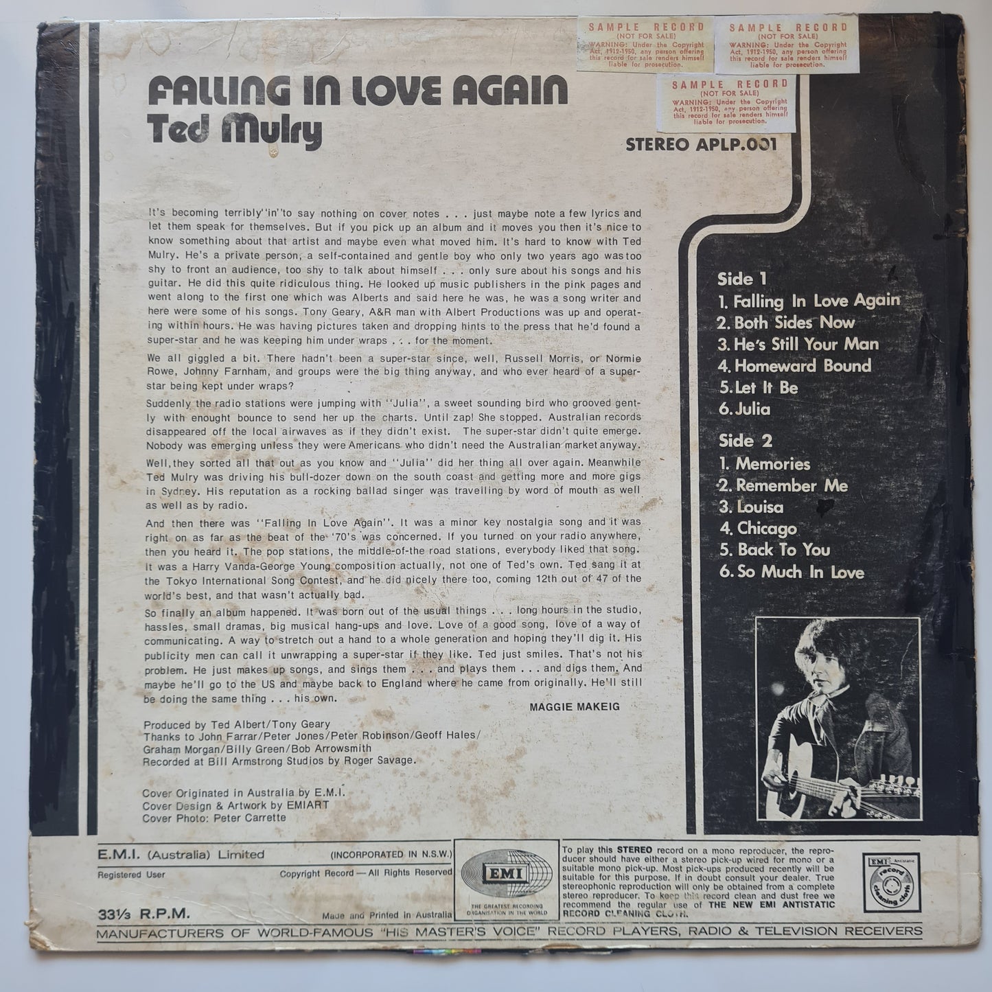 Ted Mulry – Falling In Love - 1971 (1st pressing Parlophone Label) - Vinyl Record LP - Sound Hound Records