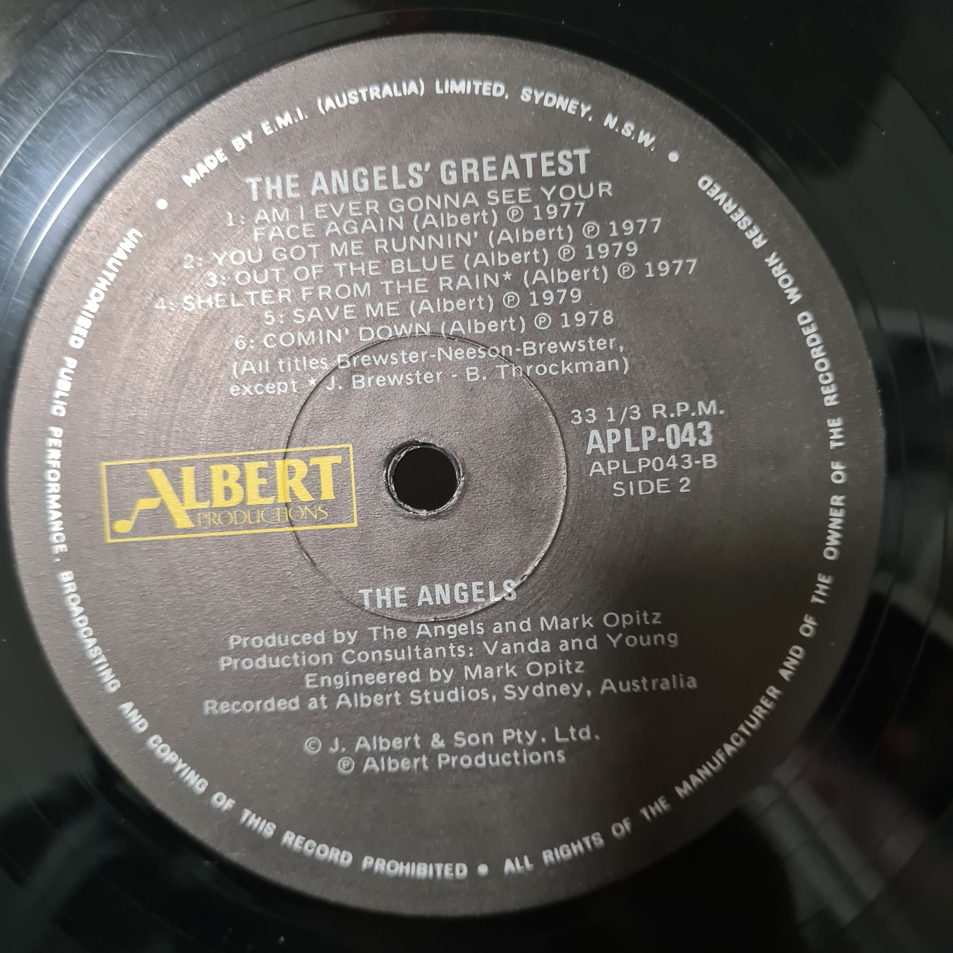 The Angels – The Angels Greatest - 1980 (1981 Black Label Pressing - Vinyl Record LP - Sound Hound Records