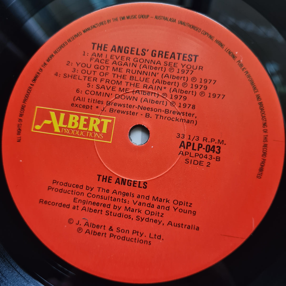 The Angels – The Angels Greatest - 1980 (1987 Red Label Pressing - Near Mint looks unplayed) - Vinyl Record LP - Sound Hound Records