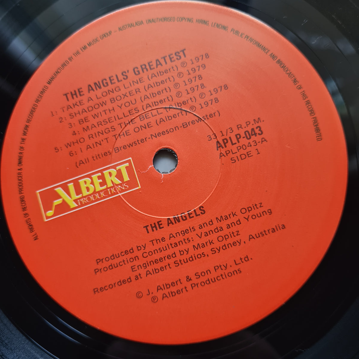 The Angels – The Angels Greatest - 1980 (1987 Red Label Pressing - Near Mint looks unplayed) - Vinyl Record LP - Sound Hound Records