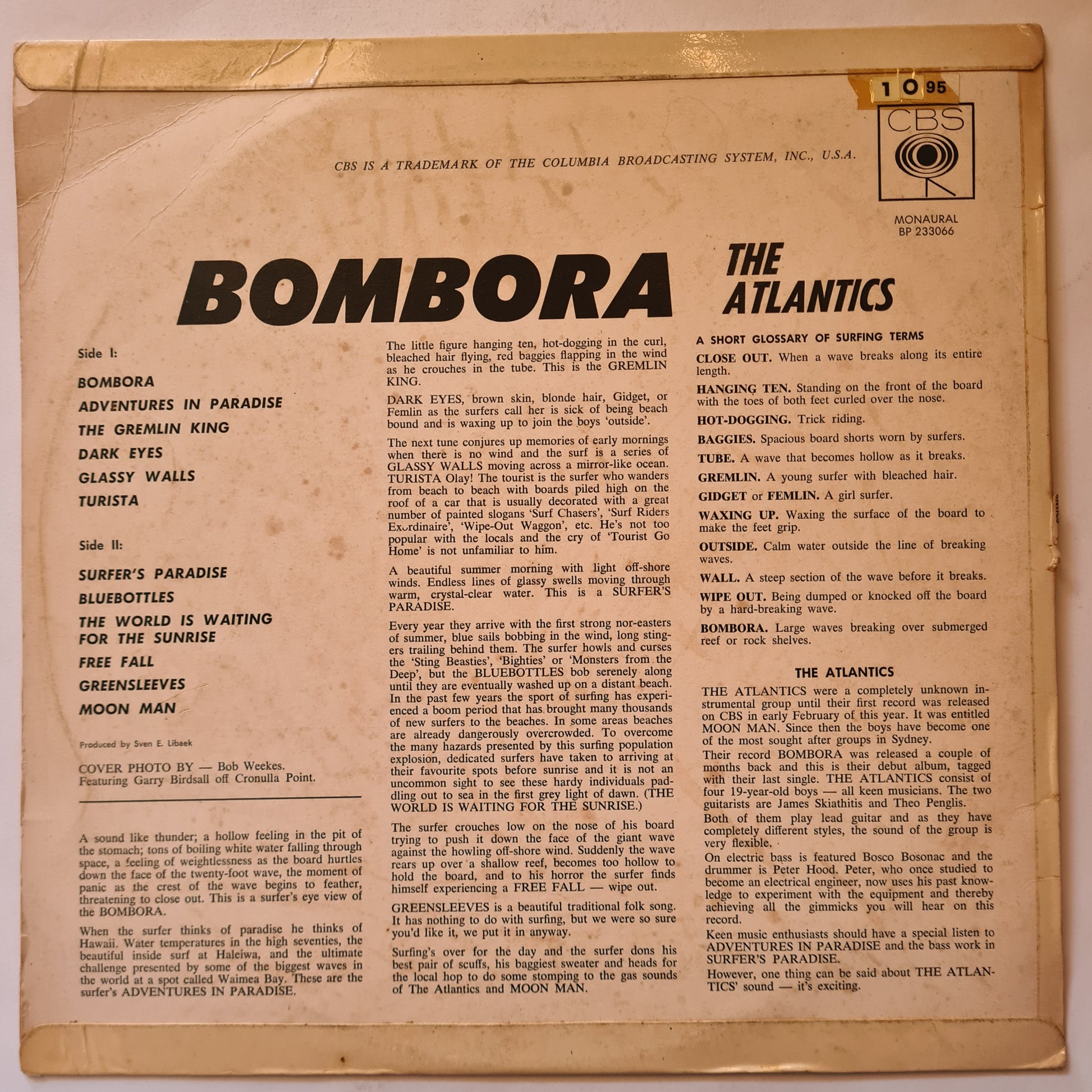The Atlantics – Bombora - 1963 (MONO 1st Pressing) - Vinyl Record LP - Sound Hound Records