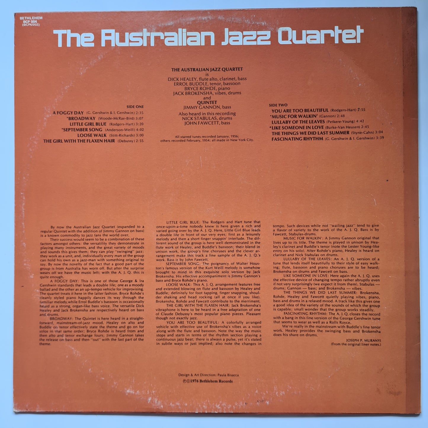 The Australian Jazz Quartet – The Australian Jazz Quartet - 1957 - Vinyl Record LP - Sound Hound Records