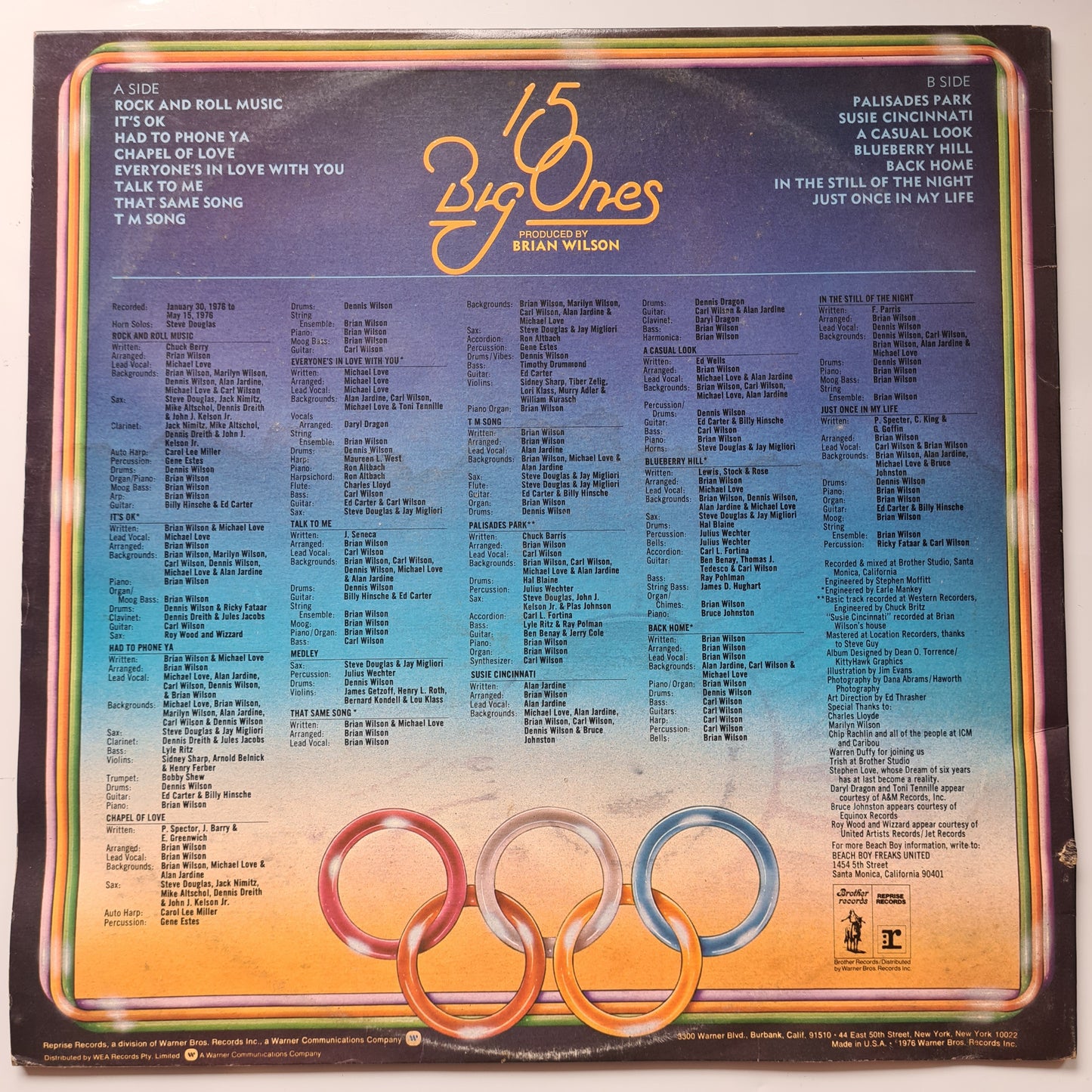The Beach Boys – 15 Big Ones - 1976 - Vinyl Record LP - Sound Hound Records