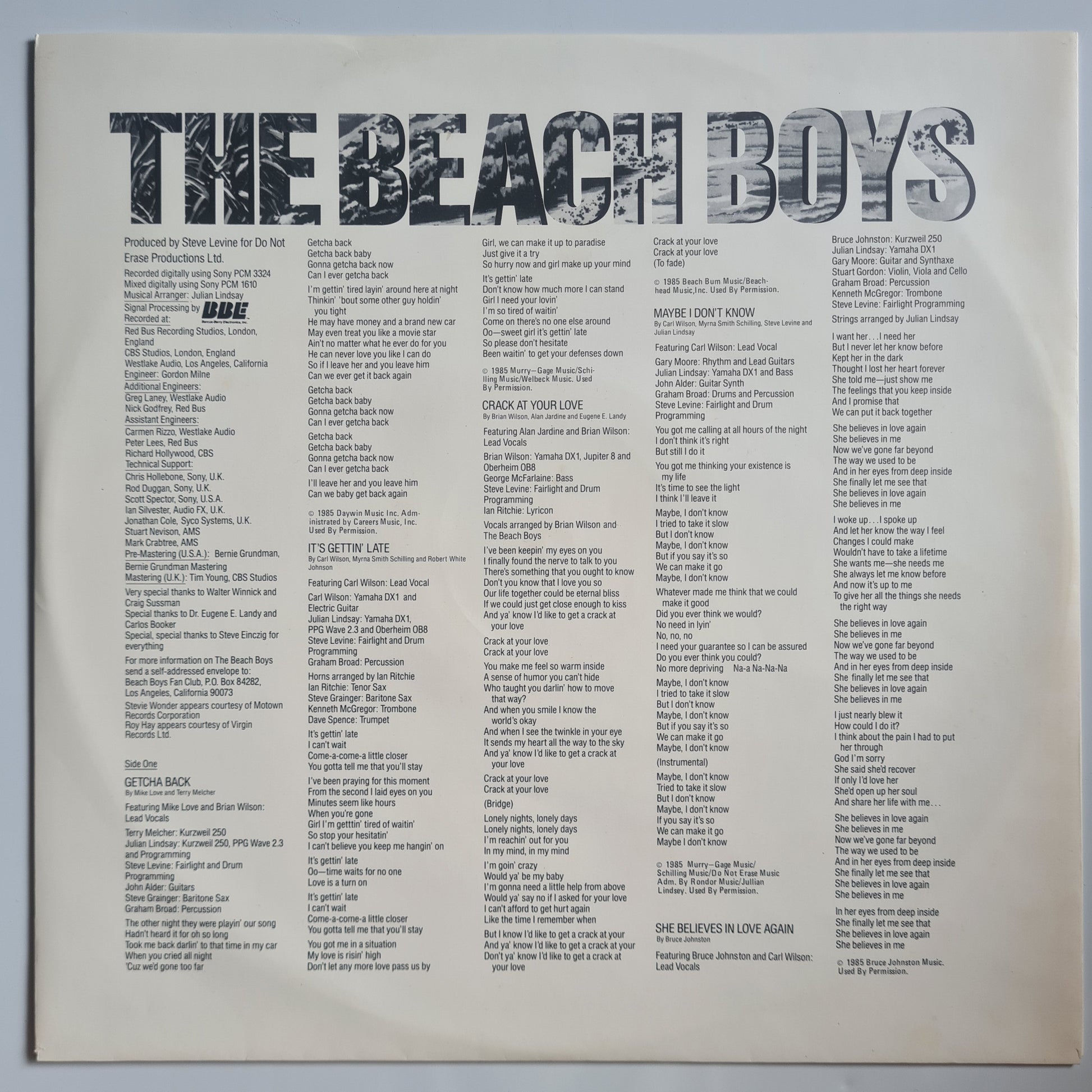 The Beach Boys – The Beach Boys - 1985 - Vinyl Record LP - Sound Hound Records