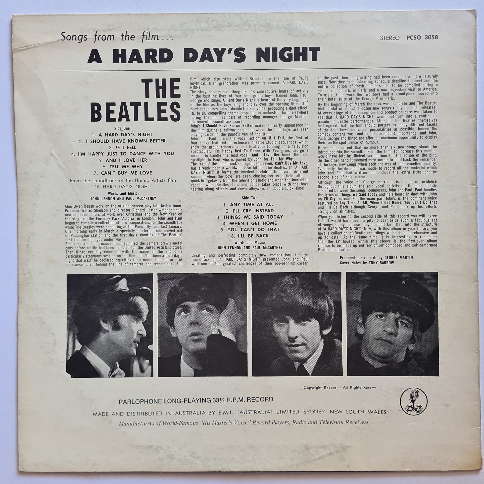The Beatles – A Hard Days Night - 1964 (1980 Australian Pressing) - Vinyl Record LP - Sound Hound Records