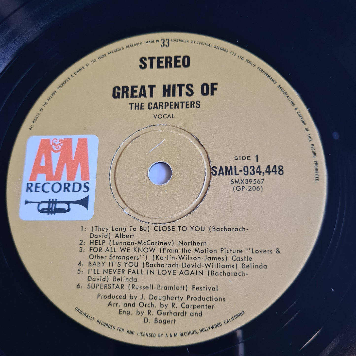 The Carpenters – Great Hits Of The Carpenters - 1971 - Vinyl Record LP - Sound Hound Records