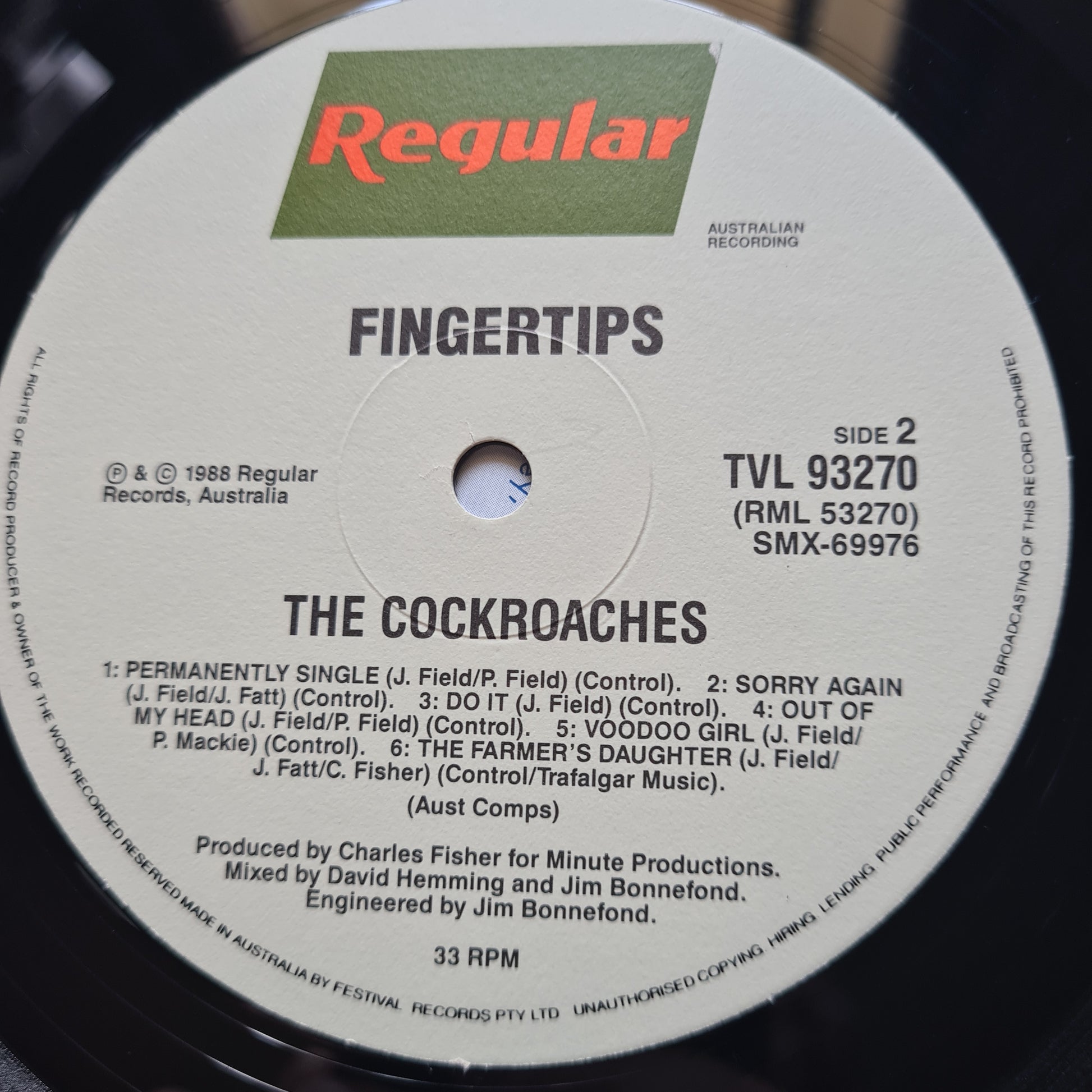 The Cockroaches – Fingertips - 1988 - Vinyl Record LP - Sound Hound Records