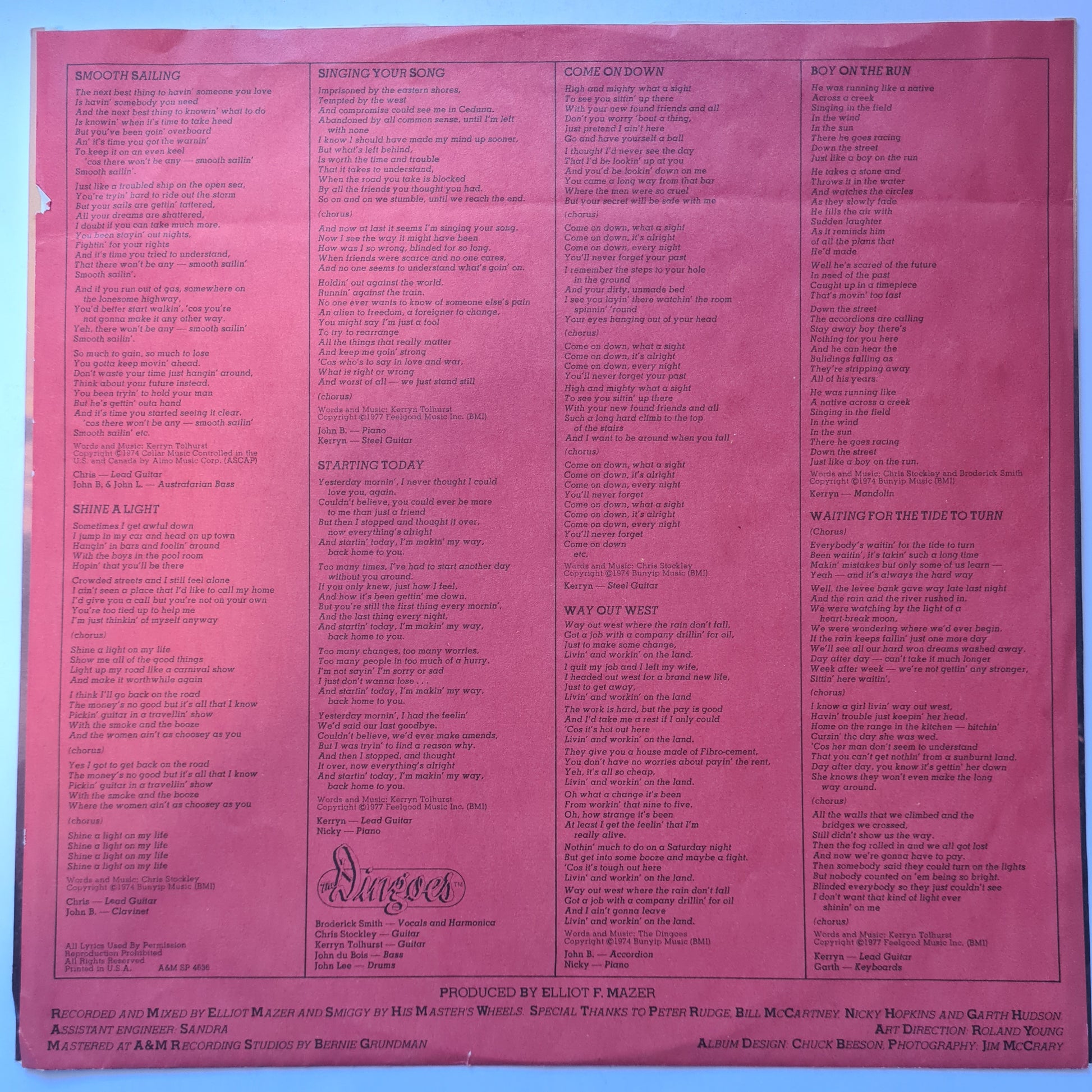 The Dingoes – Five Times The Sun - 1977 - Vinyl Record LP - Sound Hound Records
