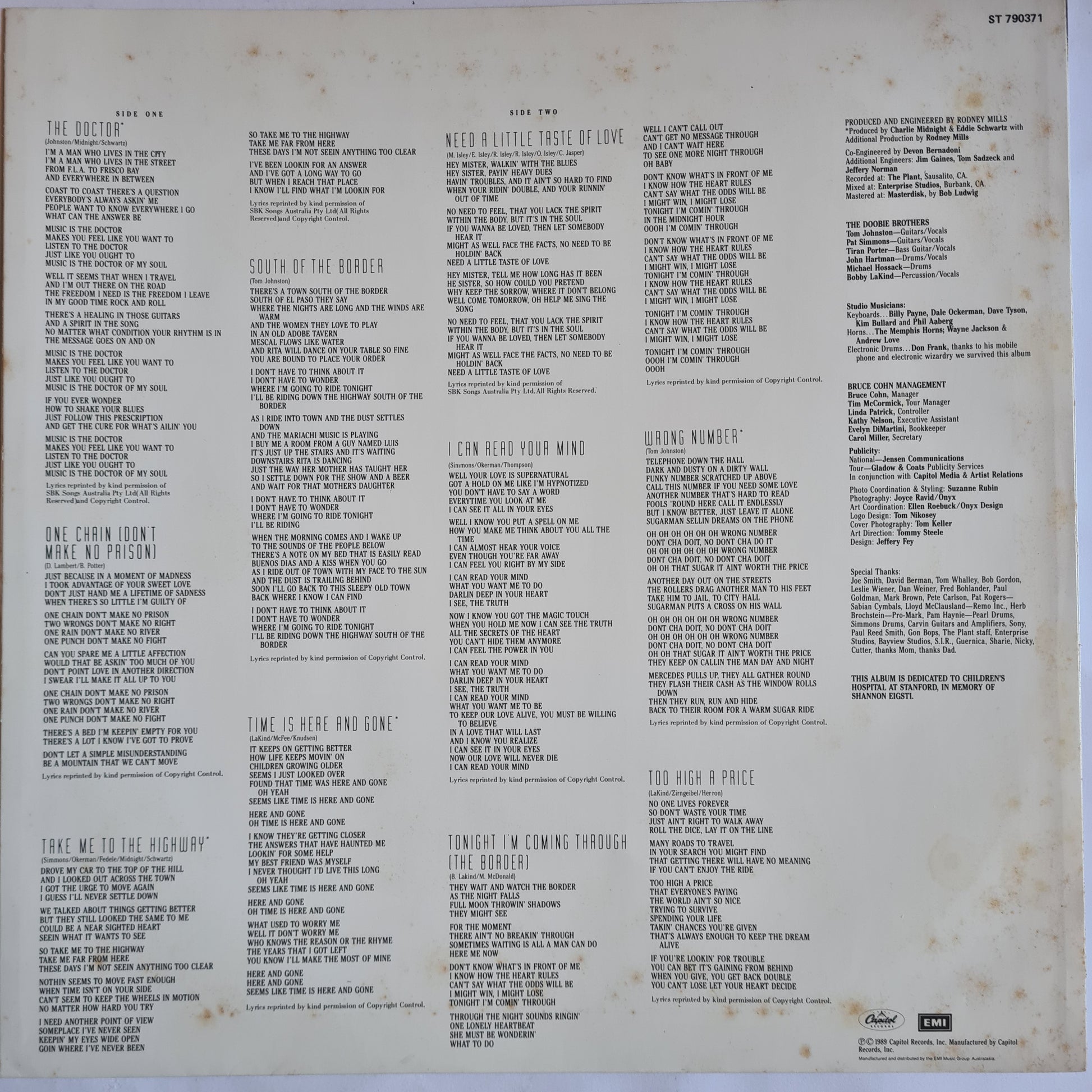 The Doobie Brothers – Cycles - 1989 - Vinyl Record LP - Sound Hound Records