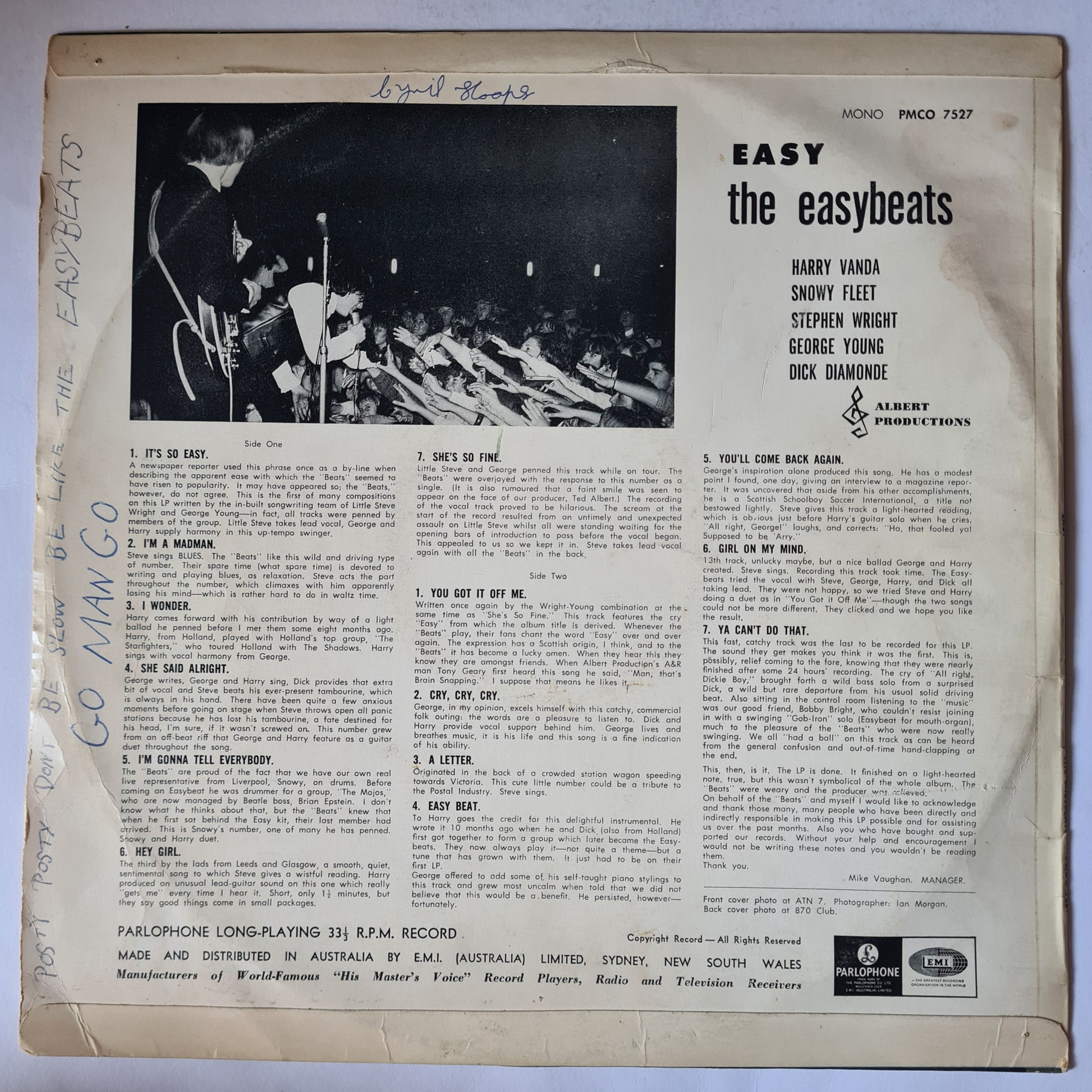 The Easybeats – Easy - 1965 (First MONO Australian Pressing)- Vinyl Record LP - Sound Hound Records