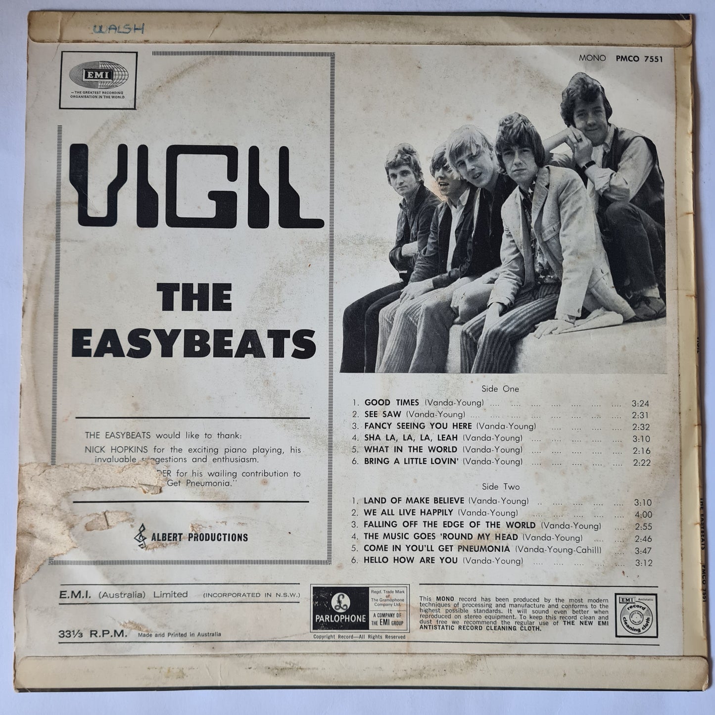 The Easybeats – Vigil - 1968 (First MONO Australian Pressing)- Vinyl Record LP - RARE - Sound Hound Records