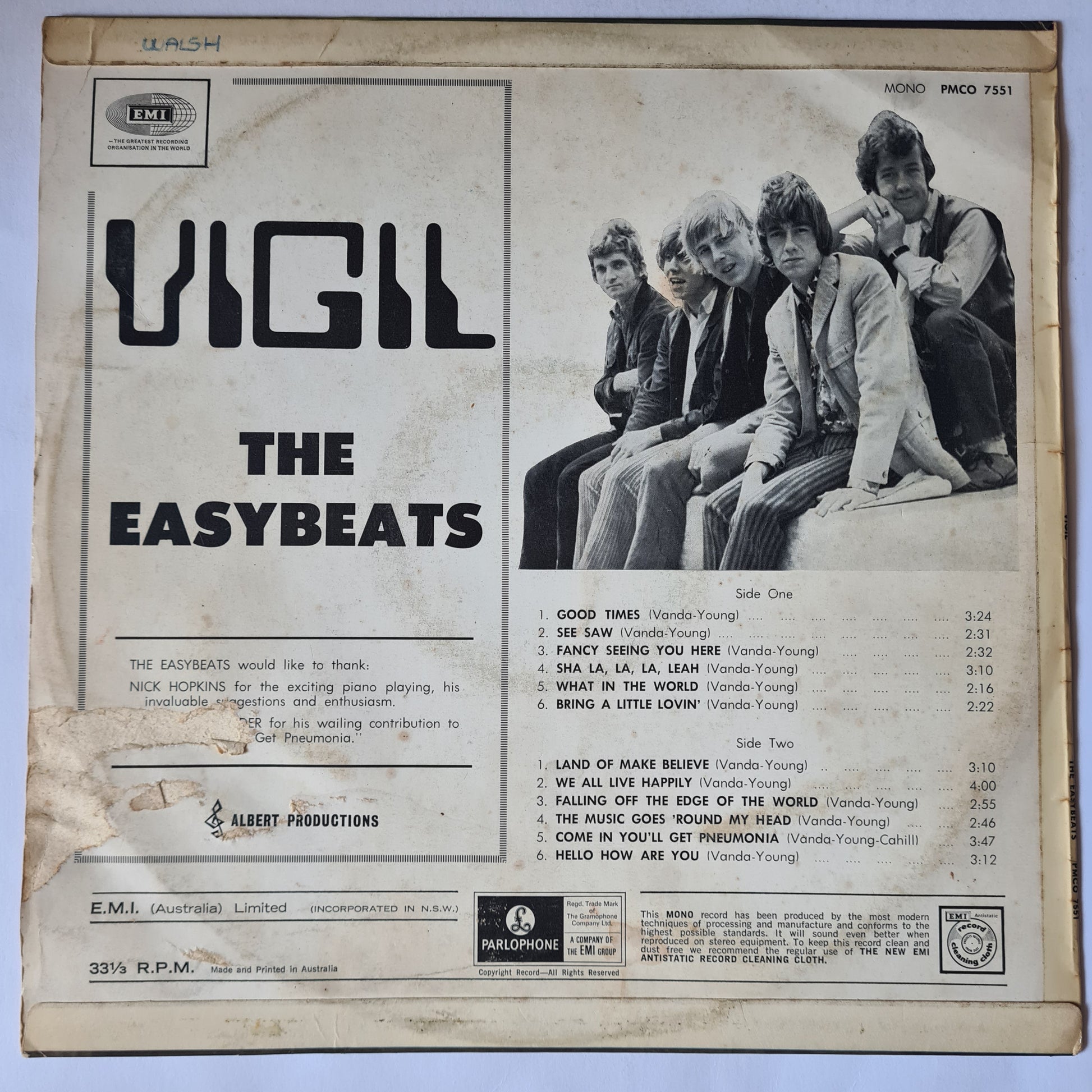 The Easybeats – Vigil - 1968 (First MONO Australian Pressing)- Vinyl Record LP - RARE - Sound Hound Records
