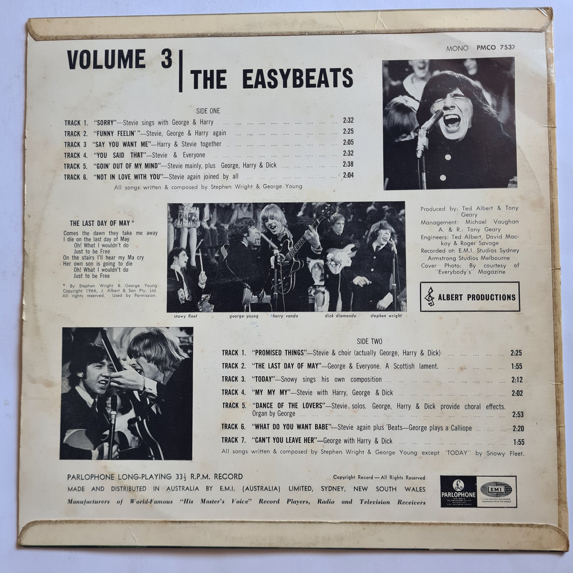 The Easybeats – Volume 3 - 1966 (First MONO Australian Pressing)- Vinyl Record LP - RARE - Sound Hound Records