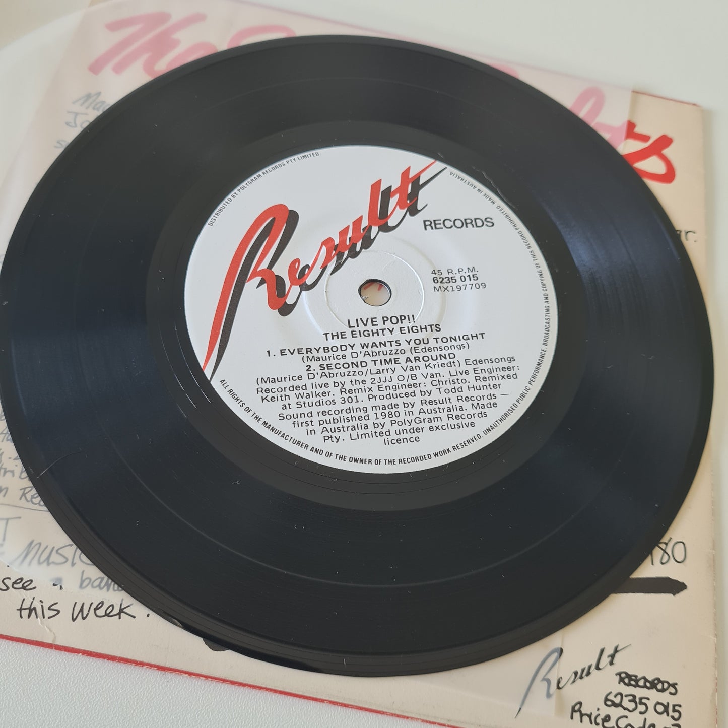 The Eighty Eights –  Live Pop!! - 1980 - Vinyl Record 7" EP 45 - Sound Hound Records