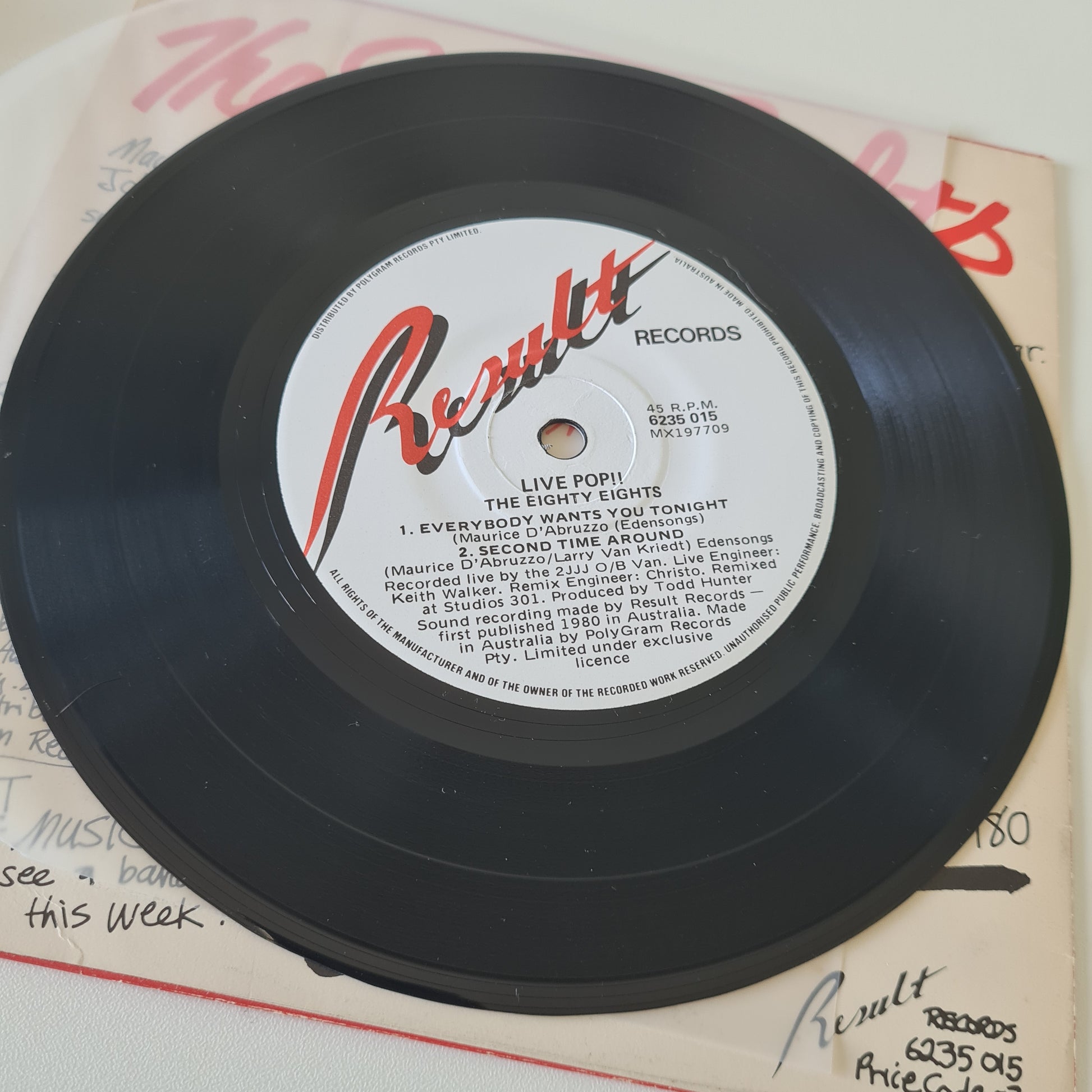 The Eighty Eights –  Live Pop!! - 1980 - Vinyl Record 7" EP 45 - Sound Hound Records