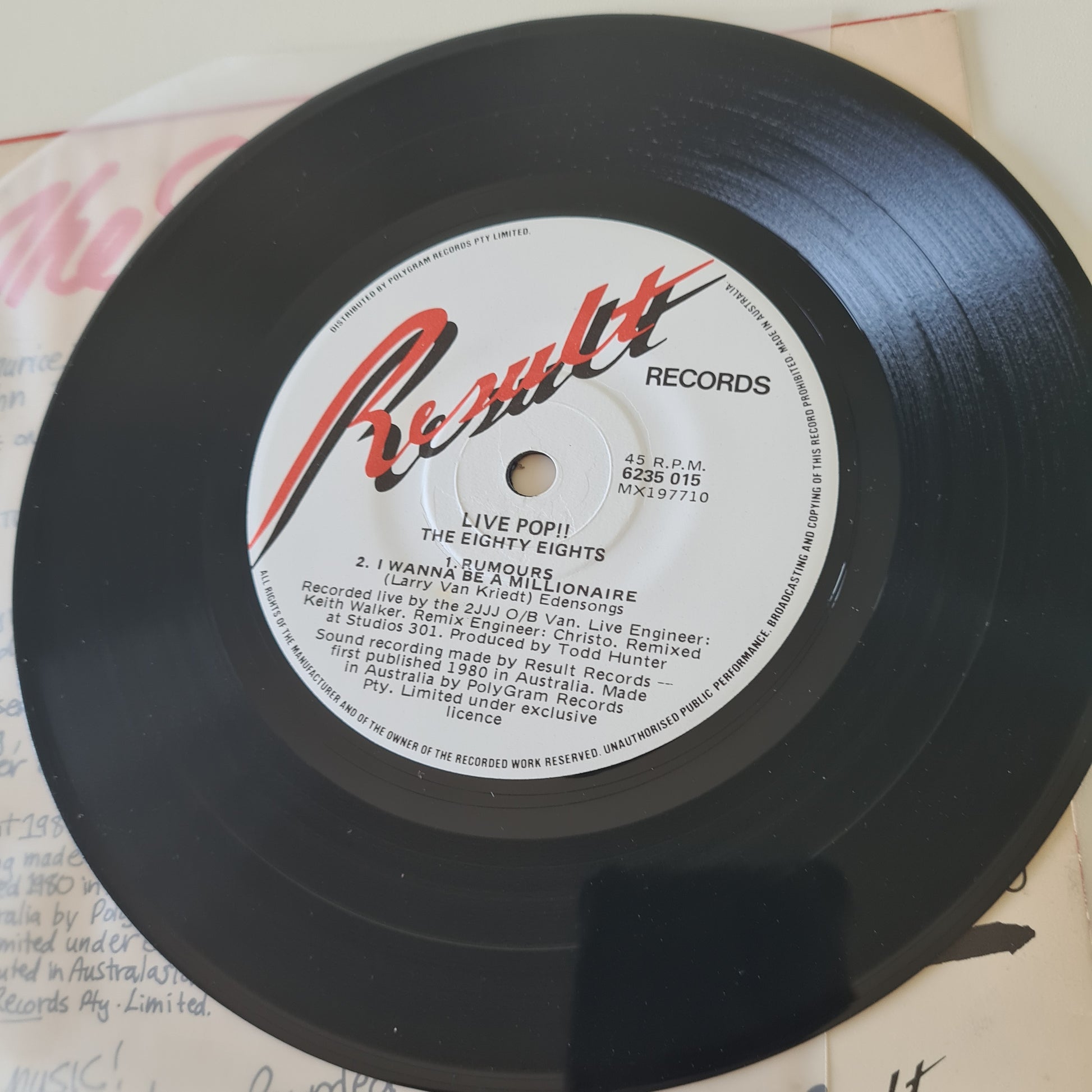 The Eighty Eights –  Live Pop!! - 1980 - Vinyl Record 7" EP 45 - Sound Hound Records
