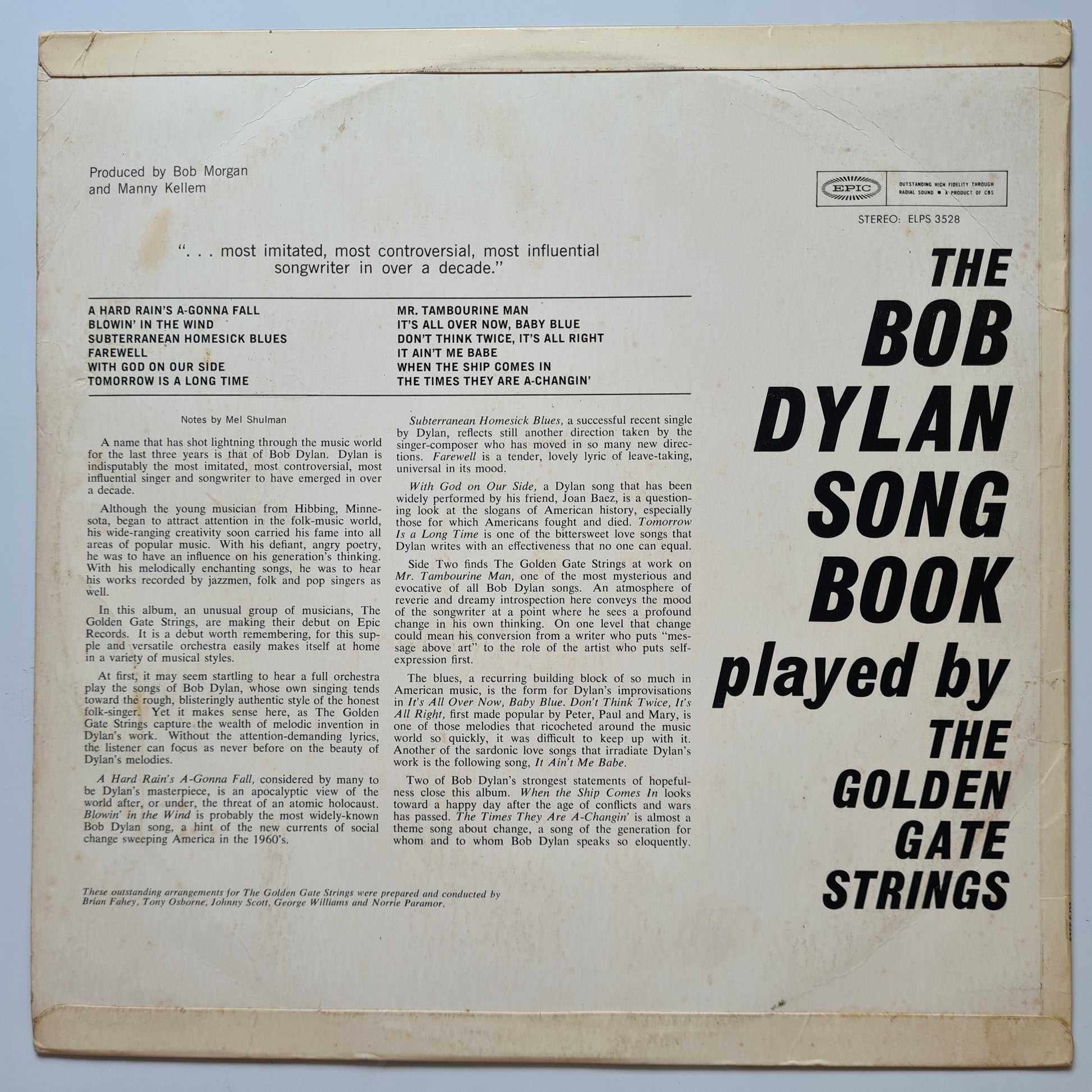 The Golden Gate Strings – The Bob Dylan Song Book - 1965 - Vinyl Record LP - Sound Hound Records