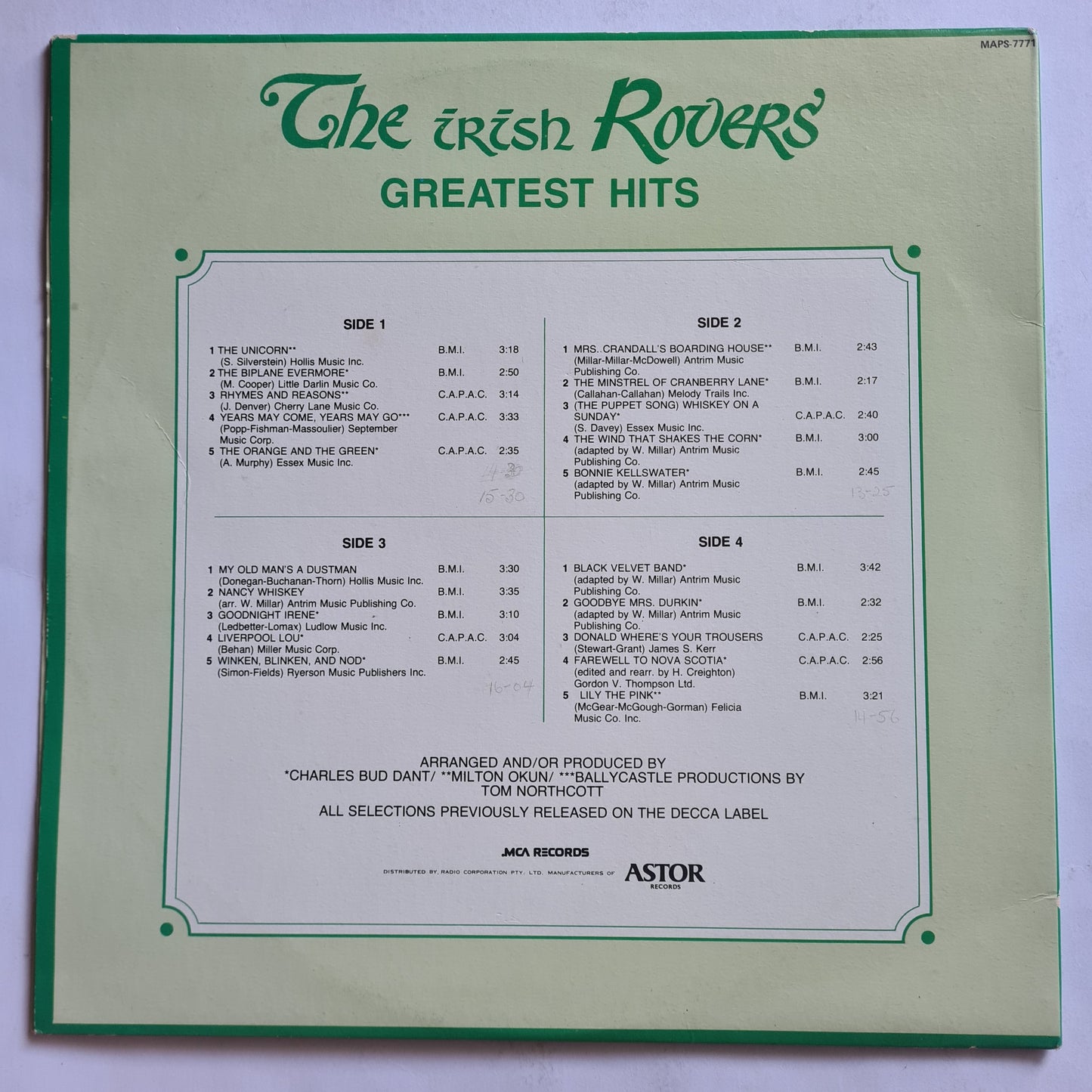 The Irish Rovers – Greatest Hits - 1974 - Vinyl Record 2LP - Sound Hound Records