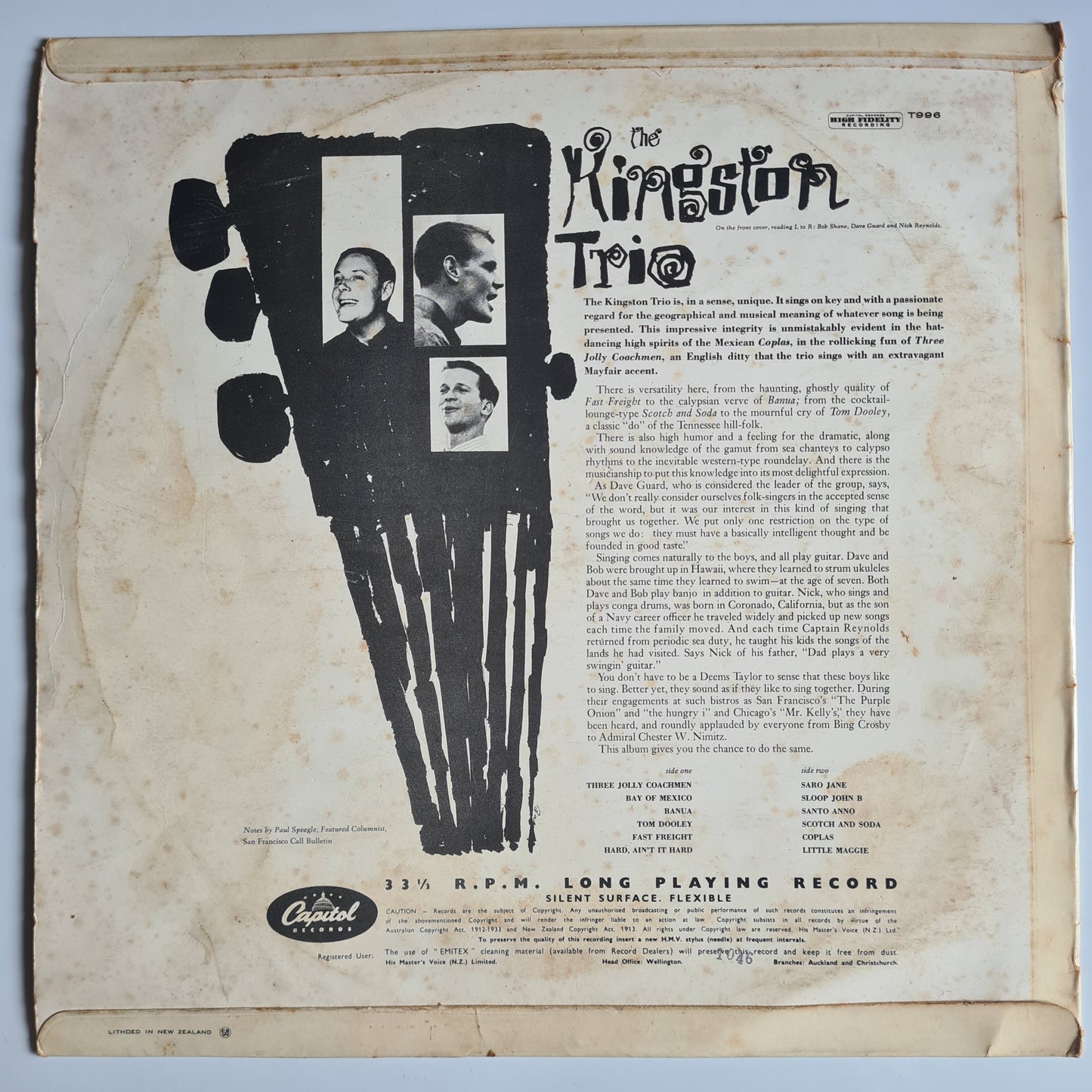 The Kingston Trio – The Kingston Trio - 1958 (New Zealand Pressing) - Vinyl Record LP - Sound Hound Records
