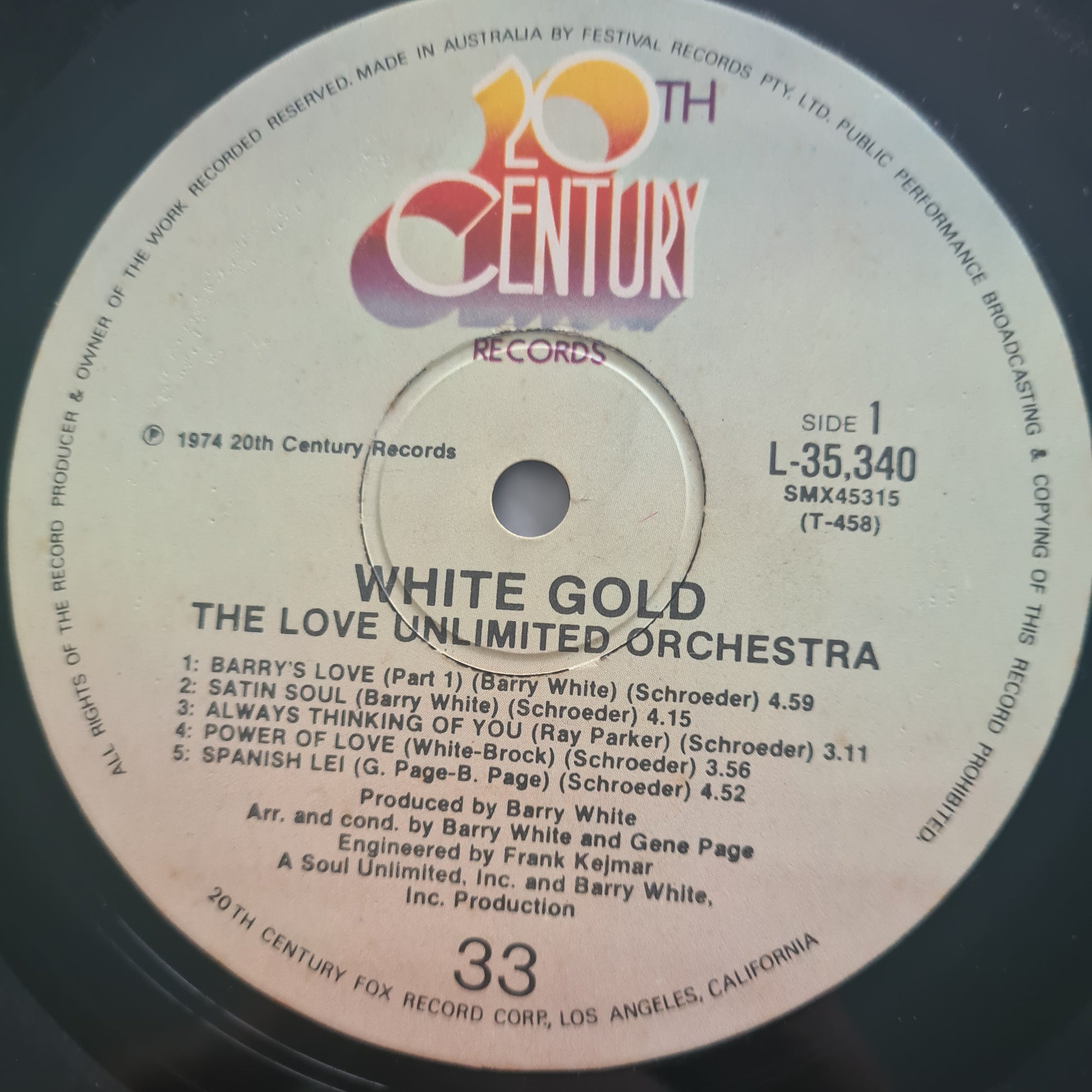 The Love Unlimited Orchestra (Barry White) – White Gold - 1974 - Vinyl Record LP - Sound Hound Records