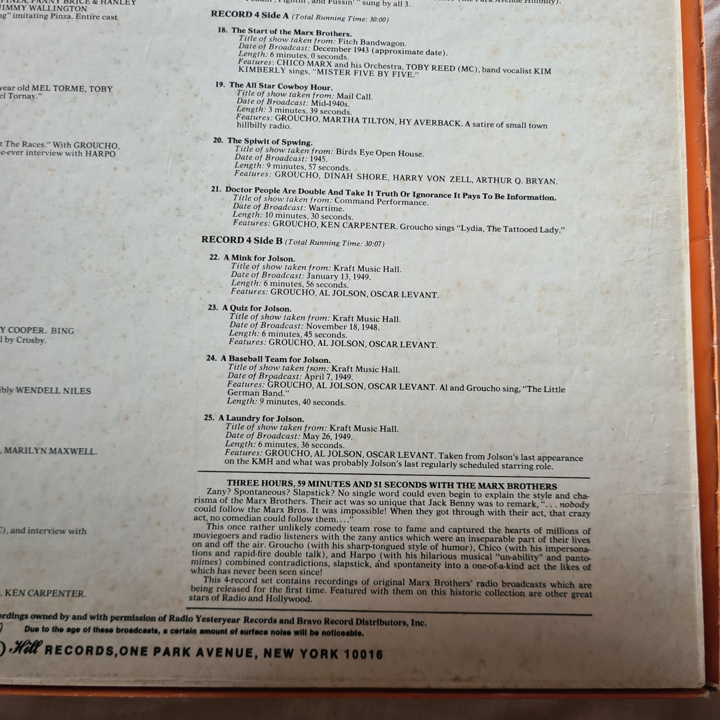 The Marx Brothers – Three Hours... Fifty-Nine Minutes... Fifty-One Seconds... With The Marx Brothers - 1974 - Vinyl Record 4LP BOX SET - Sound Hound Records
