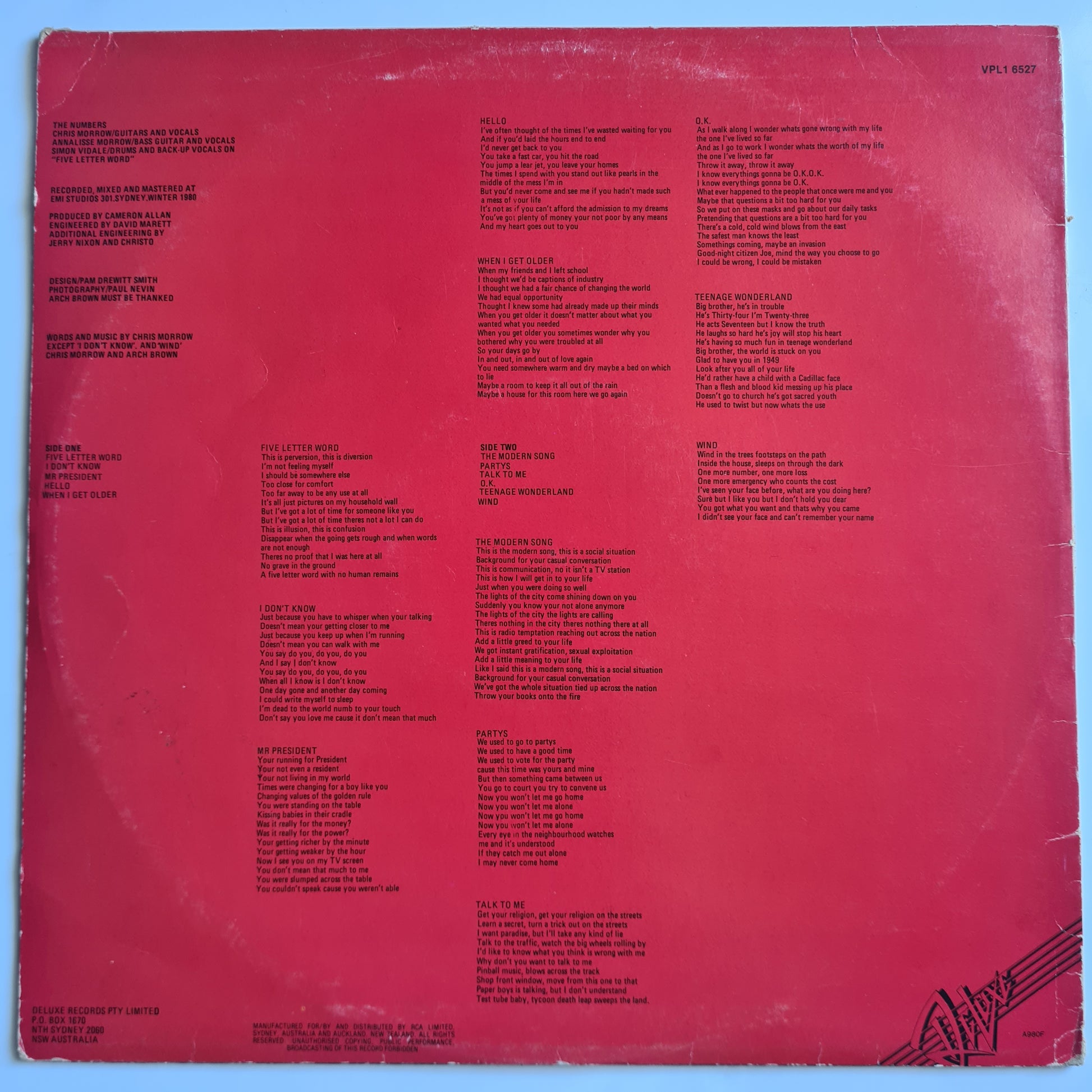 The Numbers – The Numbers - 1980 - Vinyl Record LP - Sound Hound Records