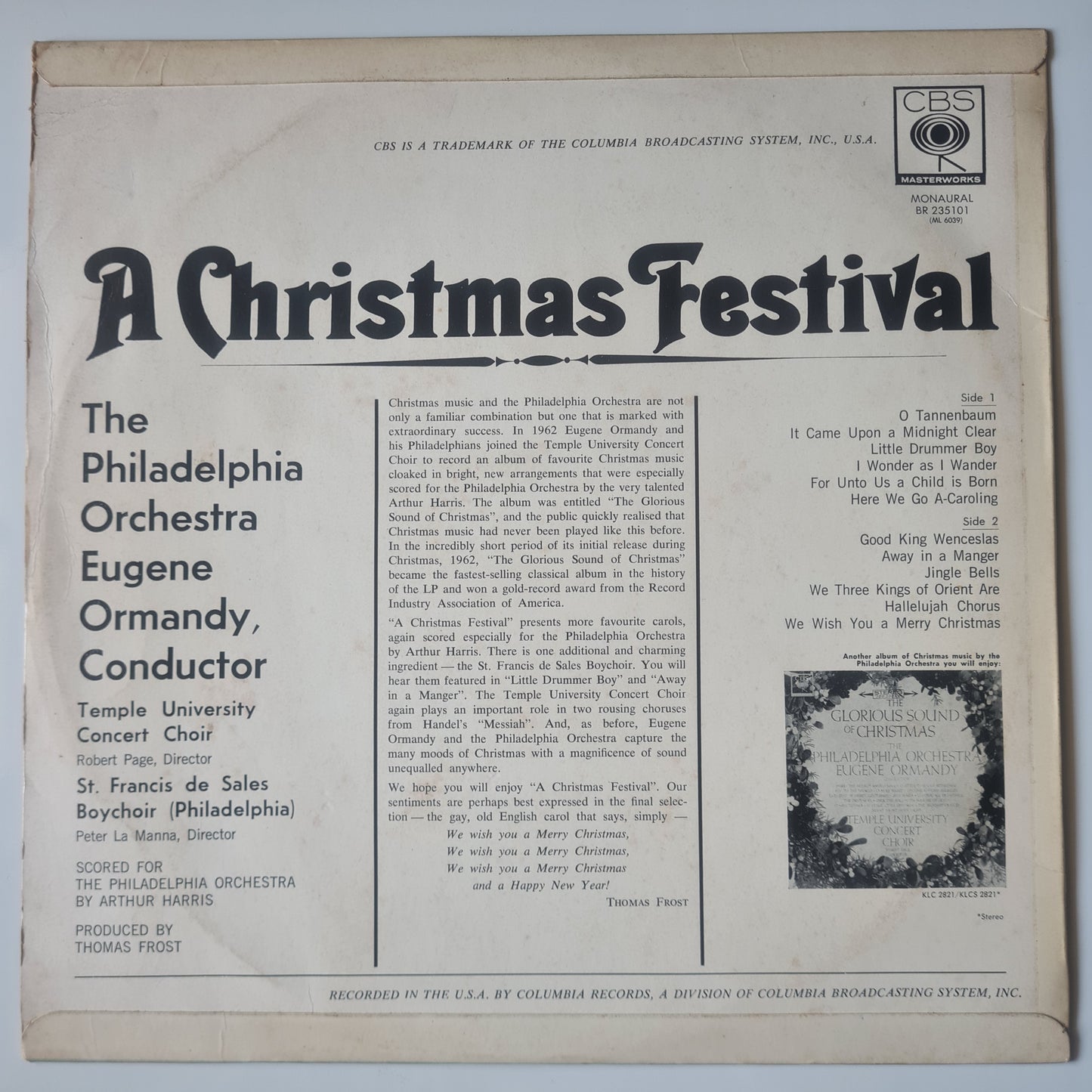 The Philadelphia Orchestra, Eugene Ormandy – A Christmas Festival - Vinyl Record LP - Sound Hound Records