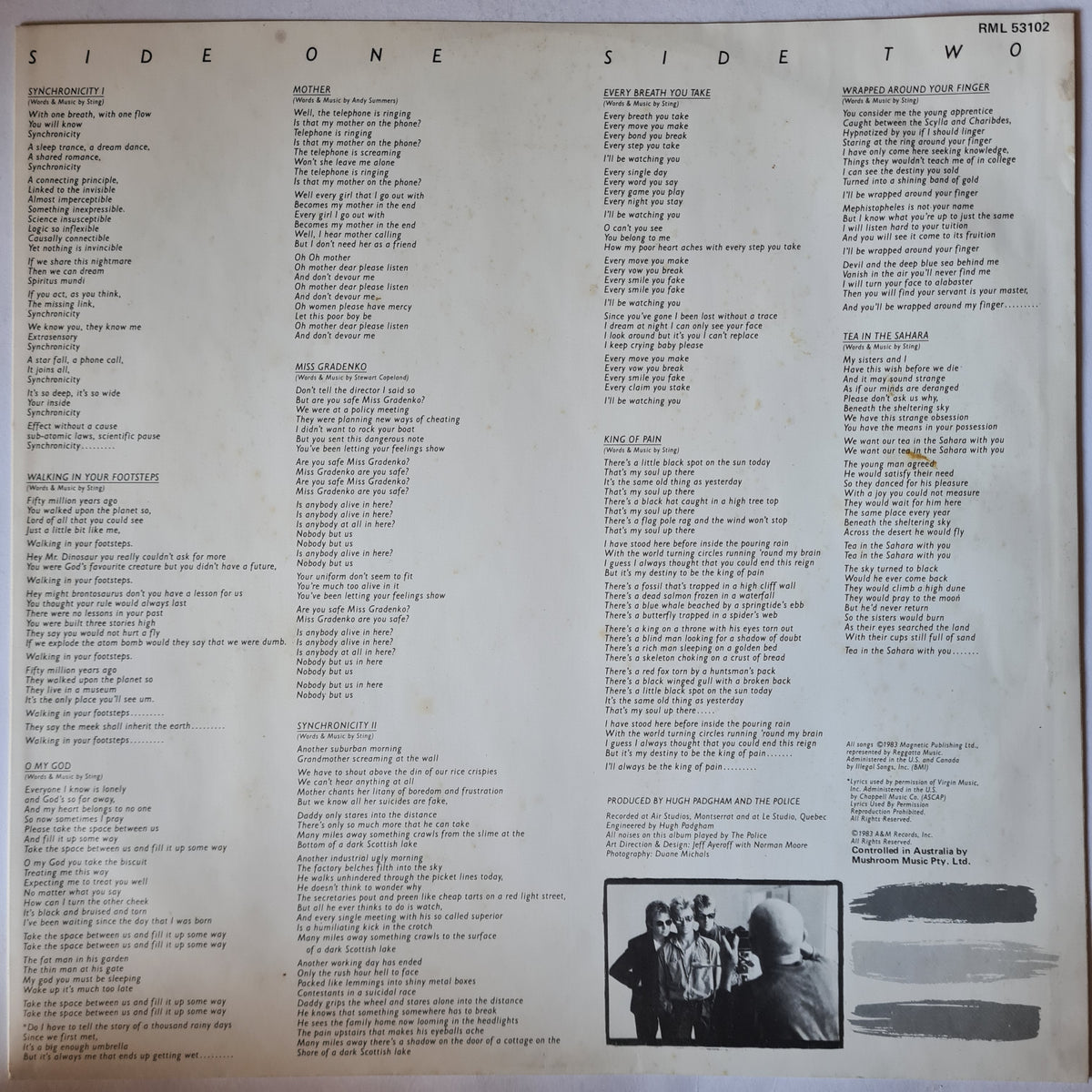 The Police – Synchronicity - 1983 (1984 Limited Edition Blue Vinyl) - Vinyl Record LP - Sound Hound Records