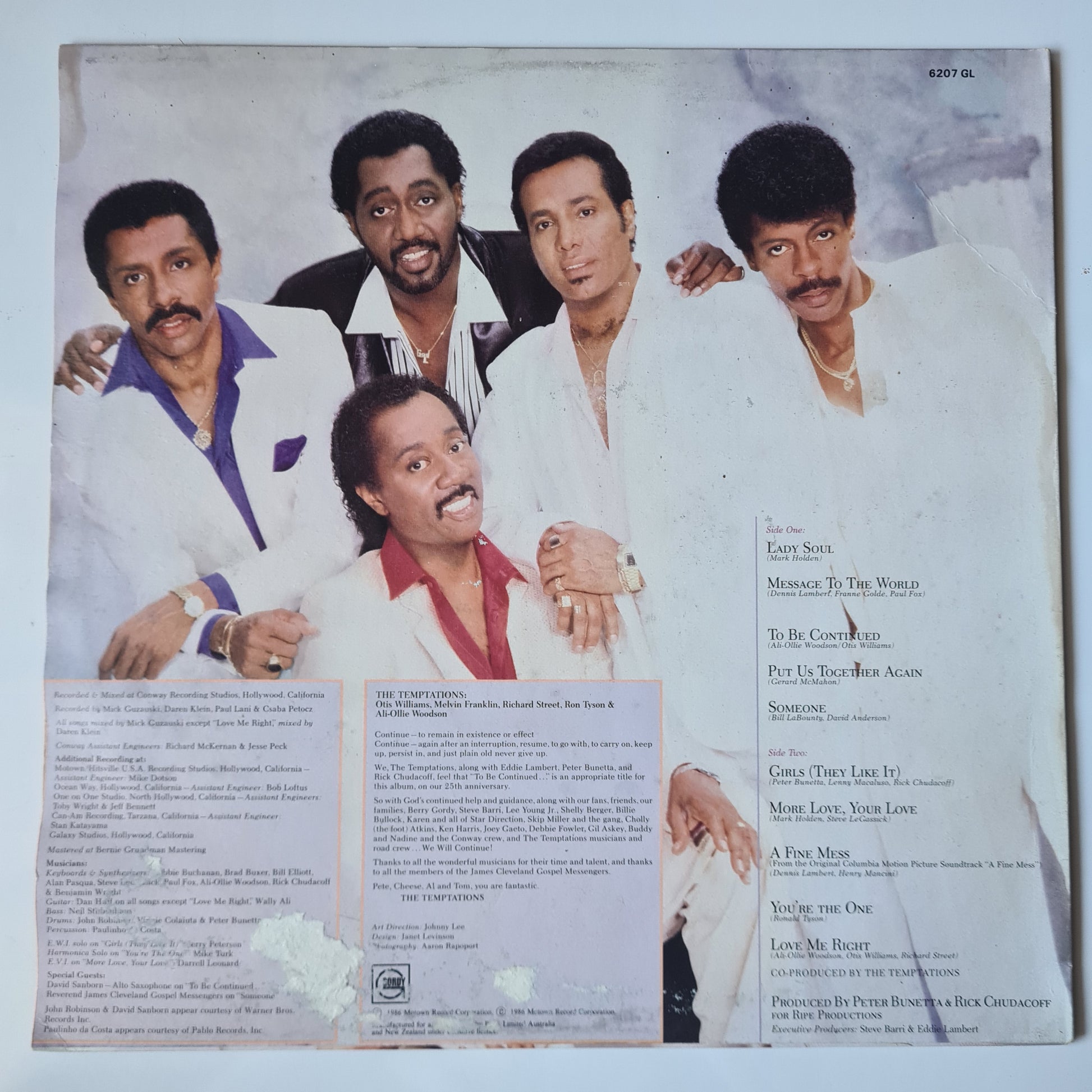 The Temptations - To Be Continued... - 1986 - Vinyl Record LP - Sound Hound Records