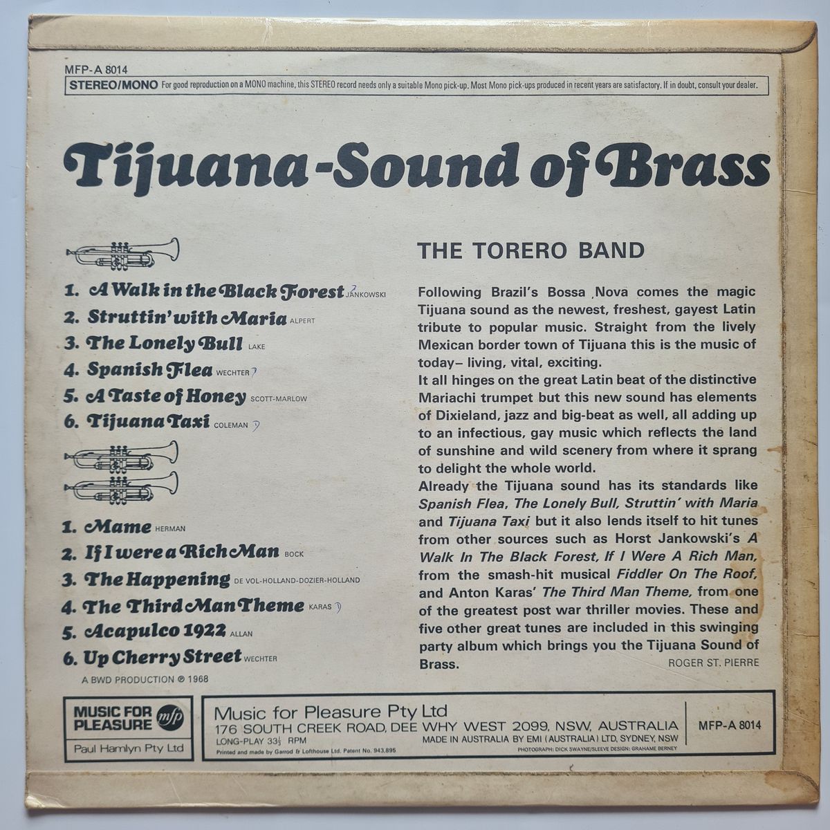 The Torero Band – Tijuana: Sound Of Brass - 1968 - Vinyl Record LP