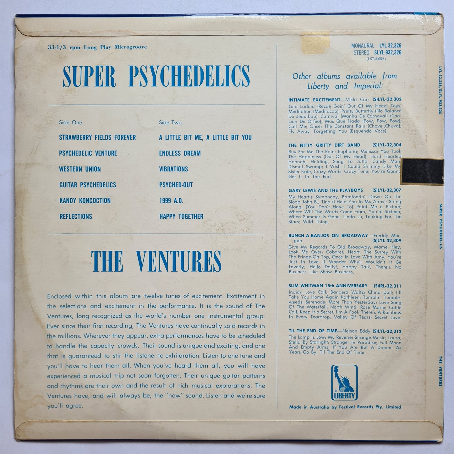 The Ventures – Super Psychedelics - 1967 - Vinyl Record LP - Sound Hound Records