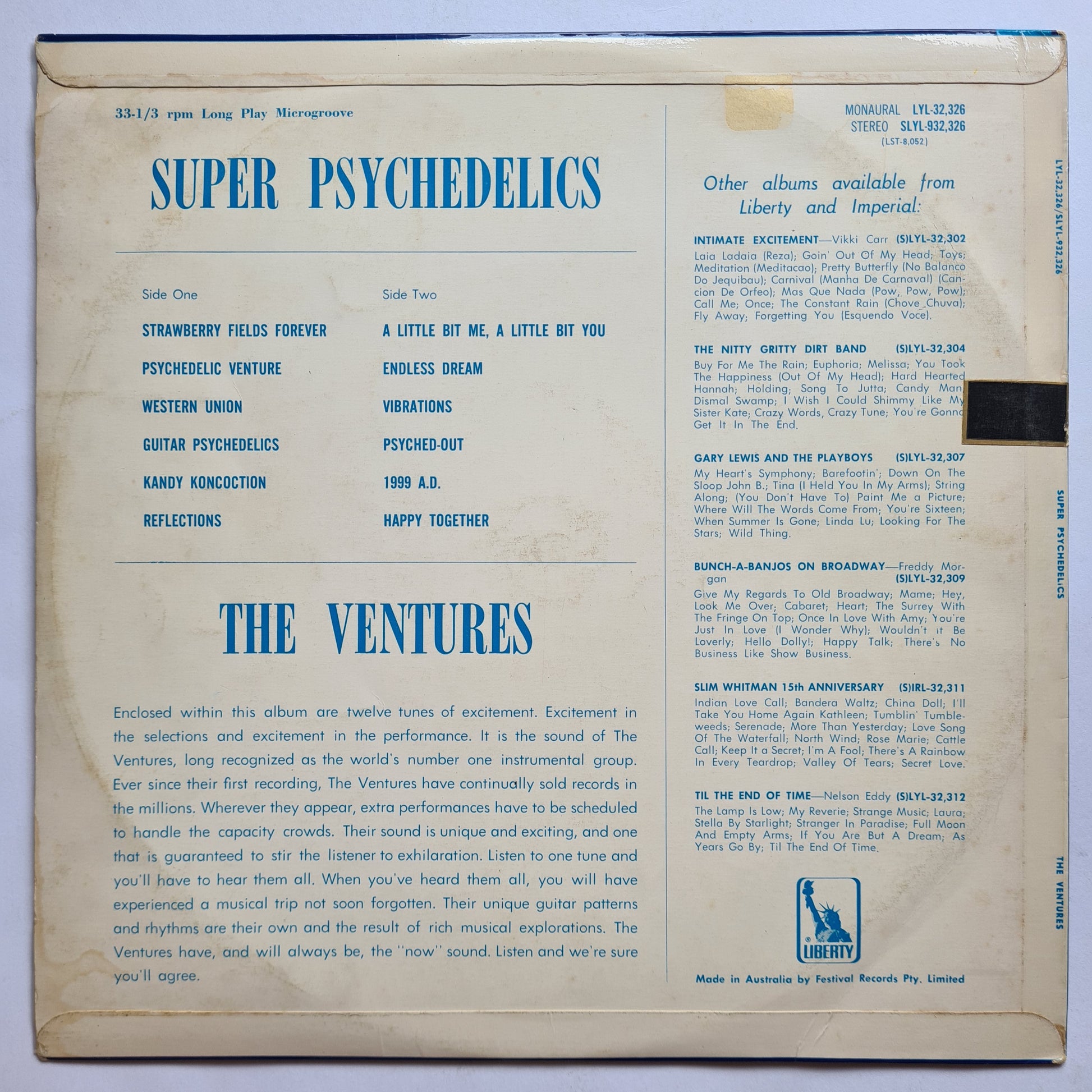 The Ventures – Super Psychedelics - 1967 - Vinyl Record LP - Sound Hound Records