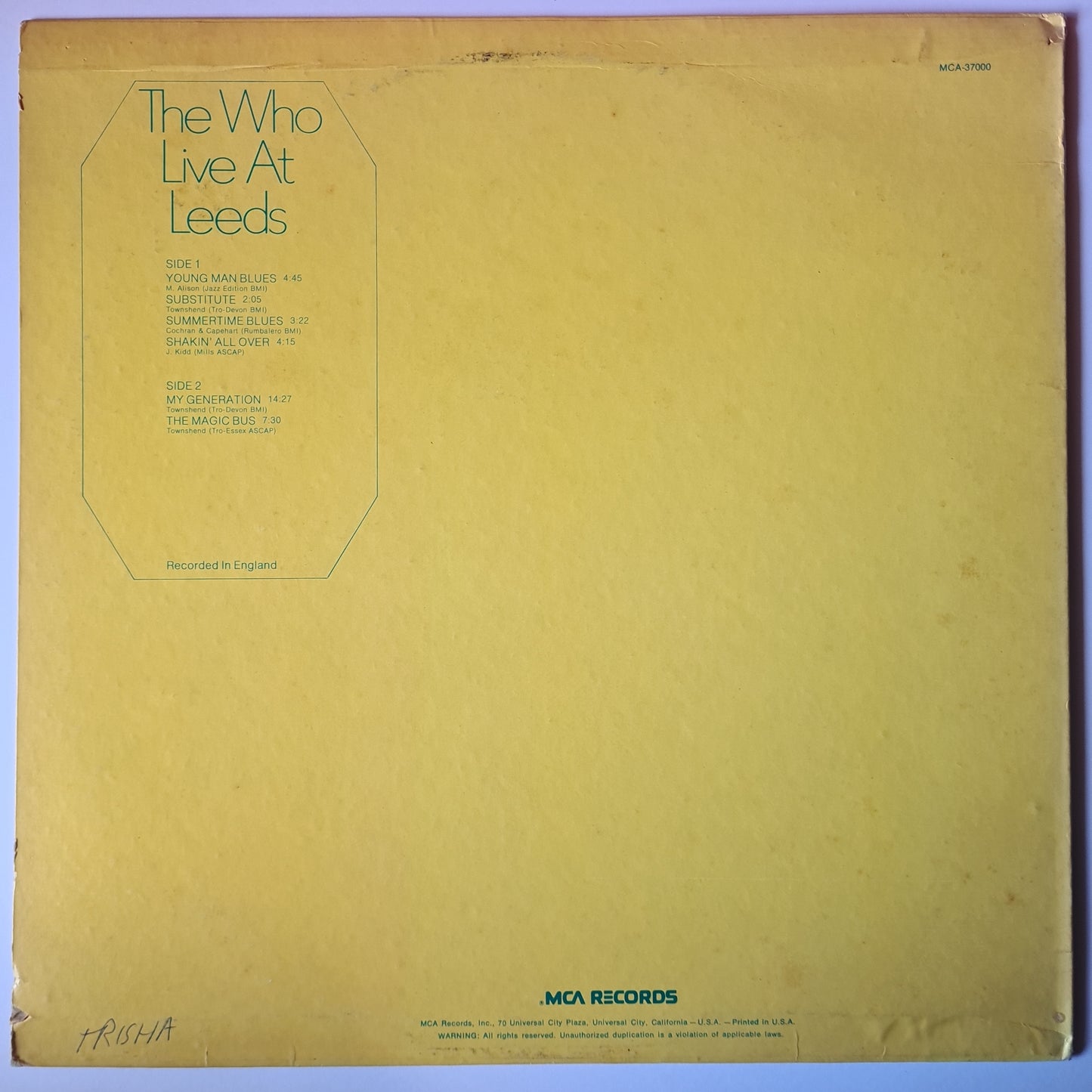 The Who – Live At Leeds - 1970 (1980 USA Pressing) - Vinyl Record LP - Sound Hound Records