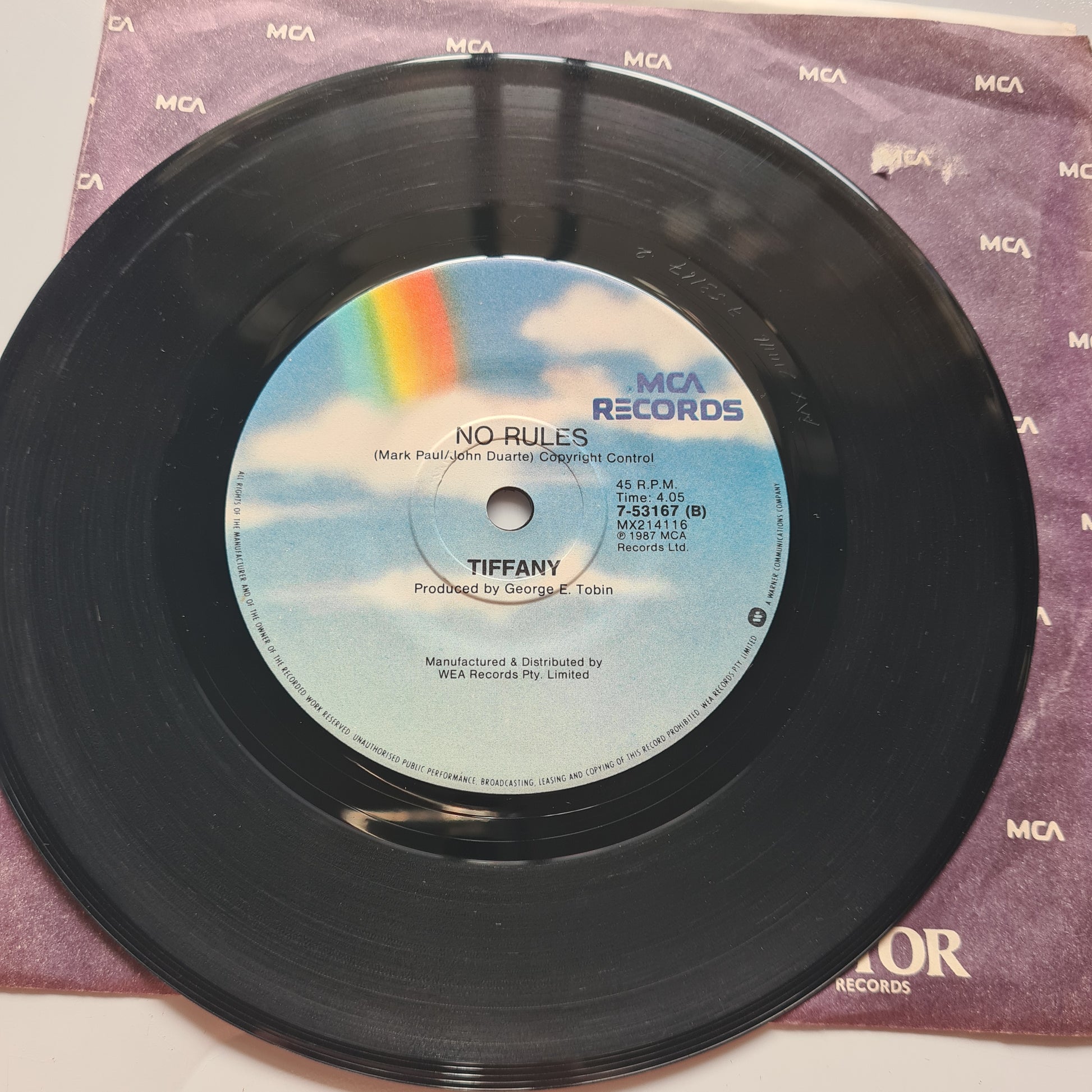 Tiffany – I Think We're Alone Now/ No Rules - 1987 - Vinyl Record 7" Single - 45 RPM (STRANGER THINGS) - Sound Hound Records
