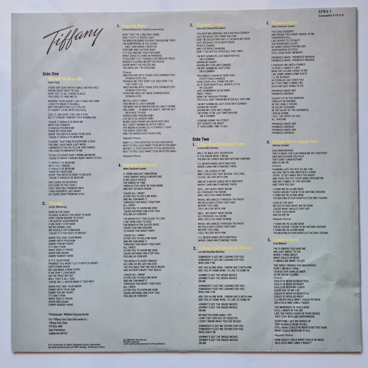 Tiffany – Tiffany - 1987 - Vinyl Record LP - Sound Hound Records