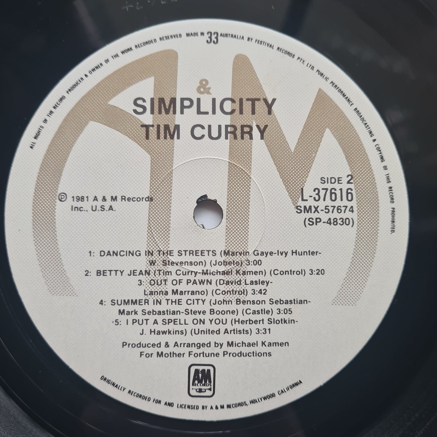 Tim Curry – Simplicity - 1981 - Vinyl Record LP - Sound Hound Records