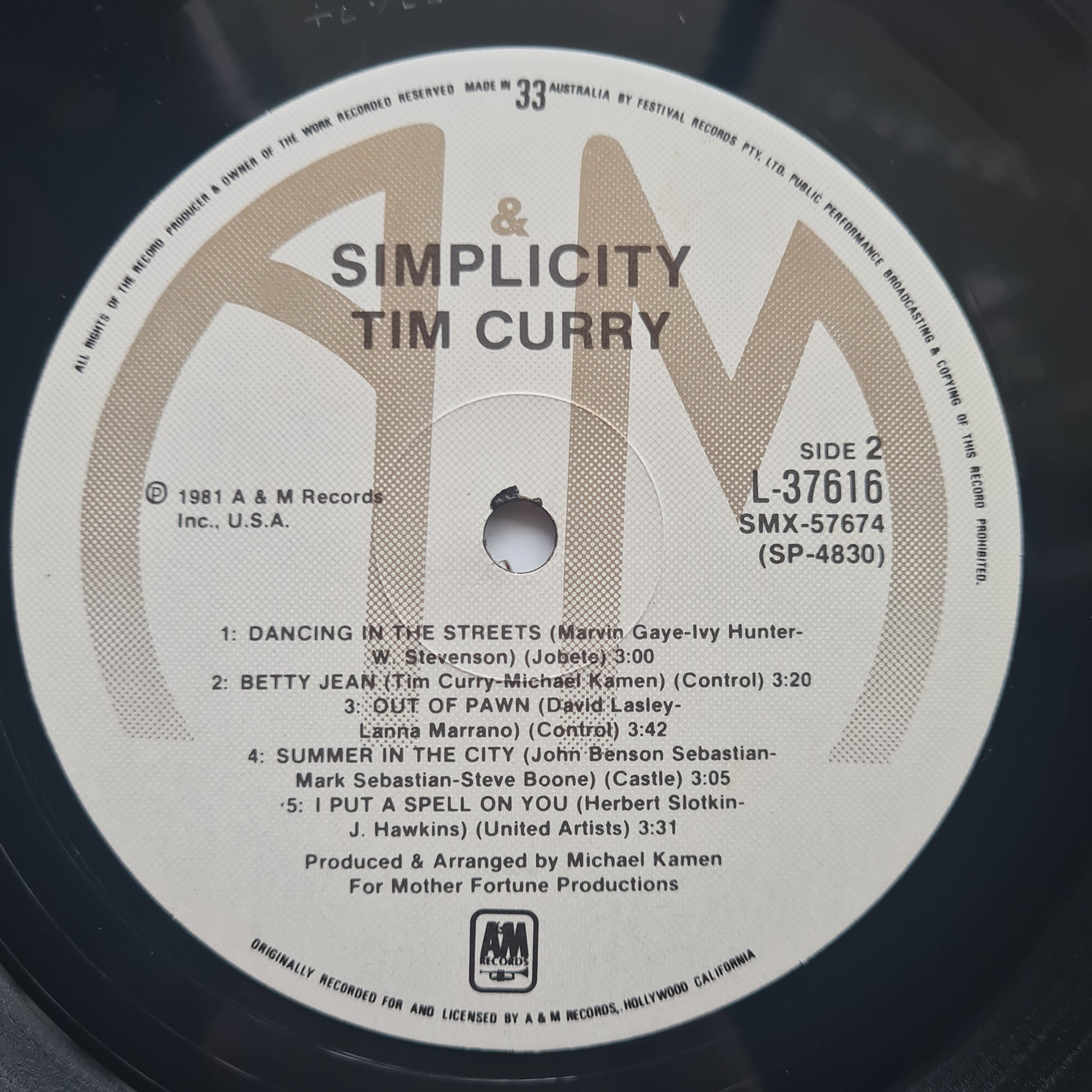 Tim Curry – Simplicity - 1981 - Vinyl Record LP - Sound Hound Records