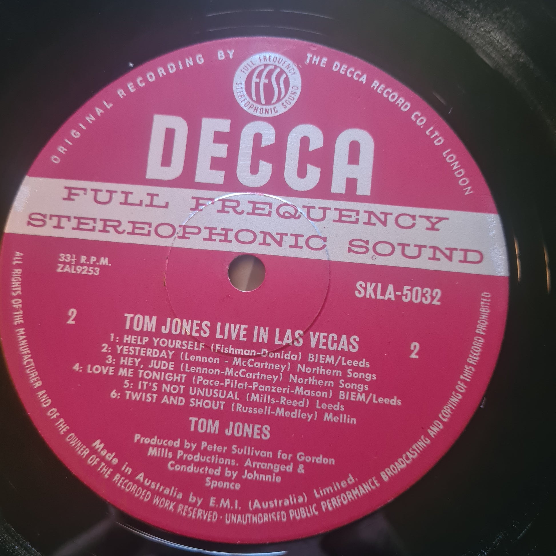 Tom Jones –  Live In Las Vegas - 1969 - Vinyl Record LP - Sound Hound Records