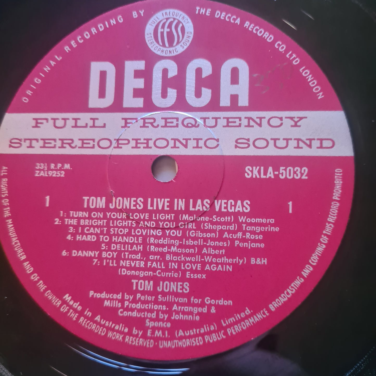 Tom Jones –  Live In Las Vegas - 1969 - Vinyl Record LP - Sound Hound Records