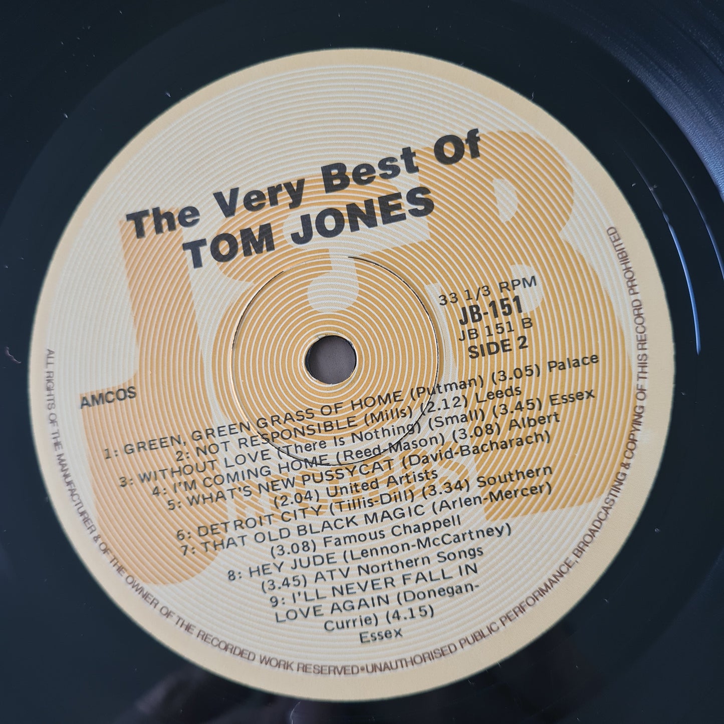 Tom Jones – The Very Best Of Tom Jones - 1981 (1983 Australian Pressing) - Vinyl Record LP - Sound Hound Records