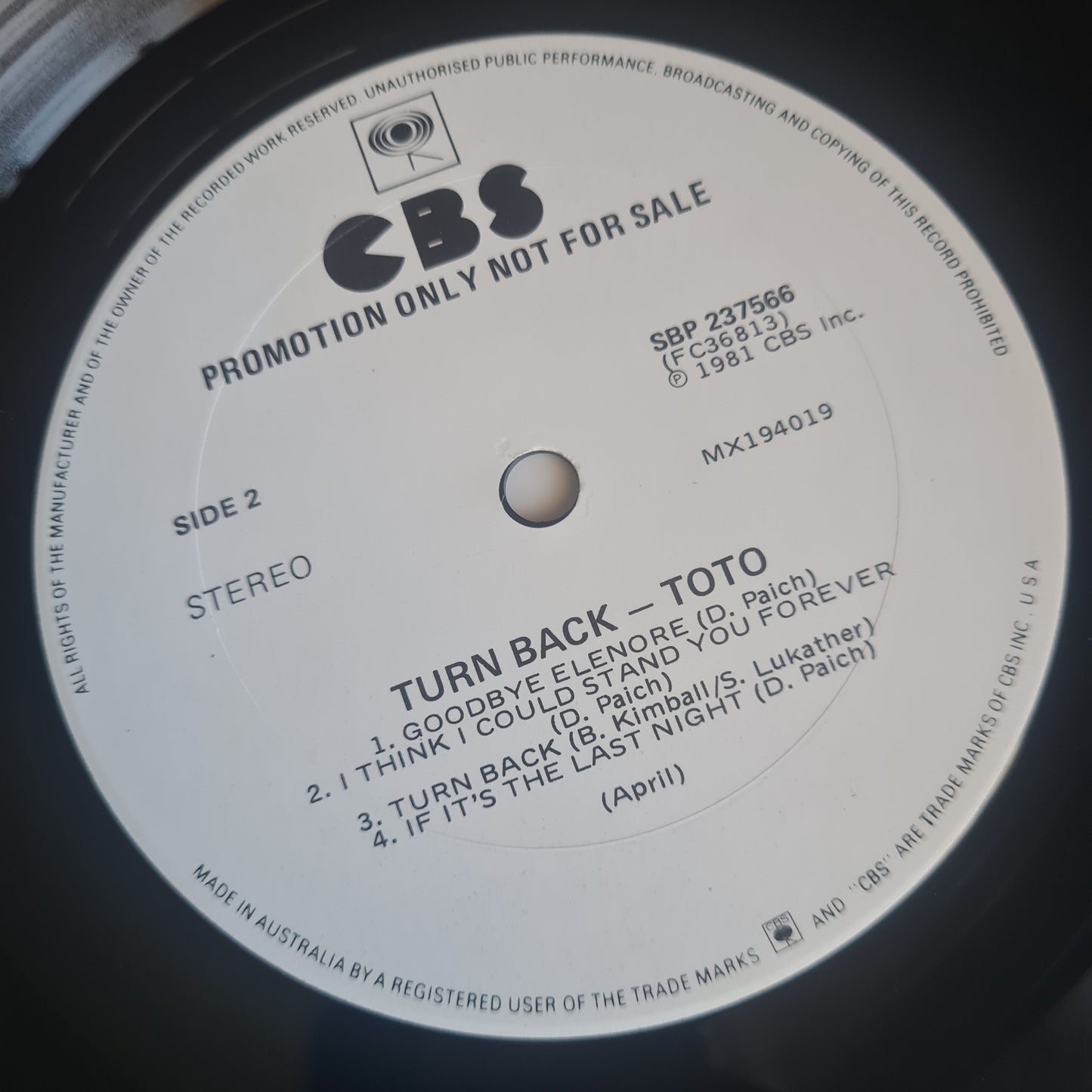 Toto – Turn Back - 1981 Australian Promo Copy- (with poster) - Vinyl Record LP - Sound Hound Records